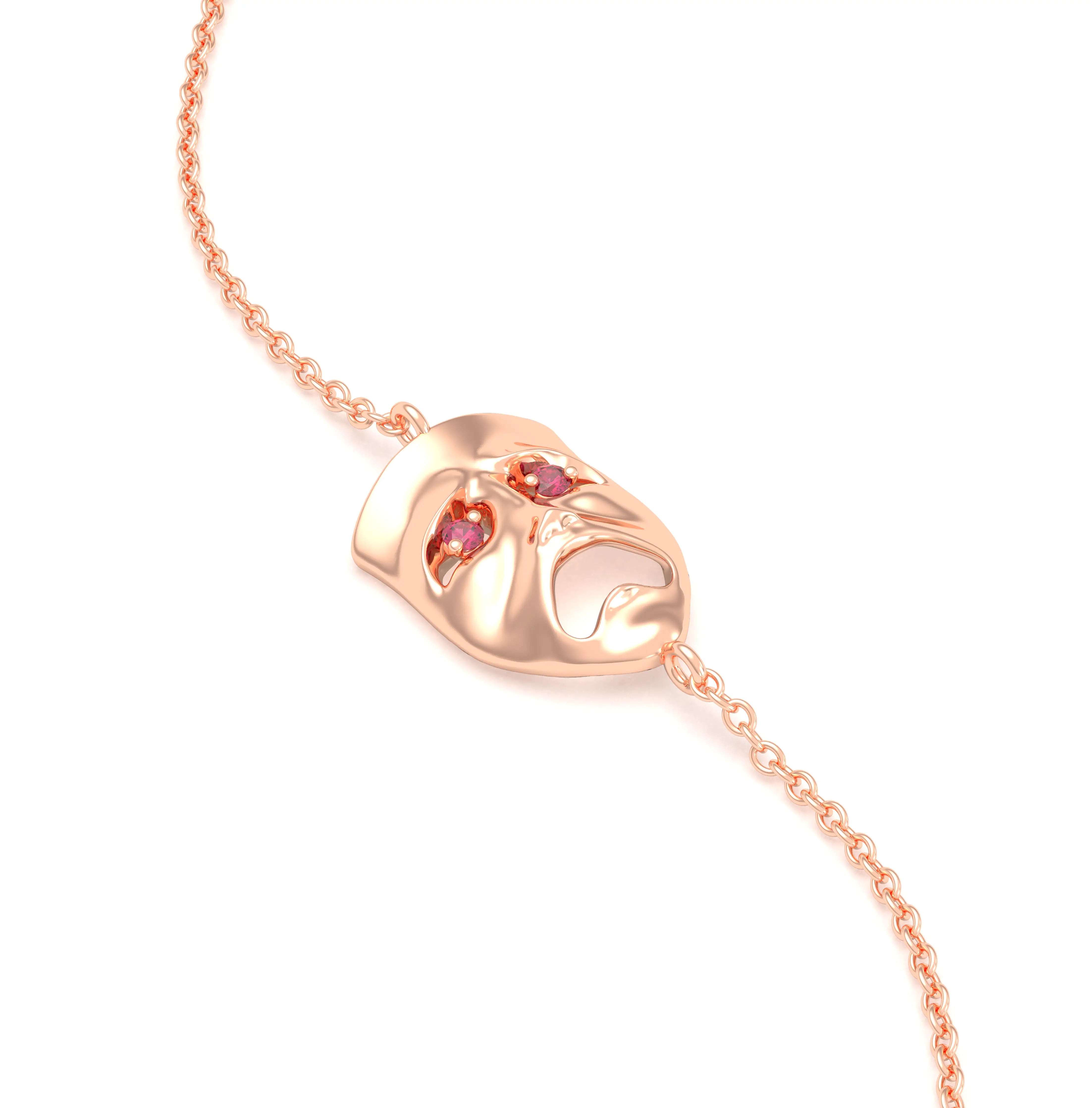 Bracelet Mélancolie en or rose 18 carats, masque théâtre triste Rubis