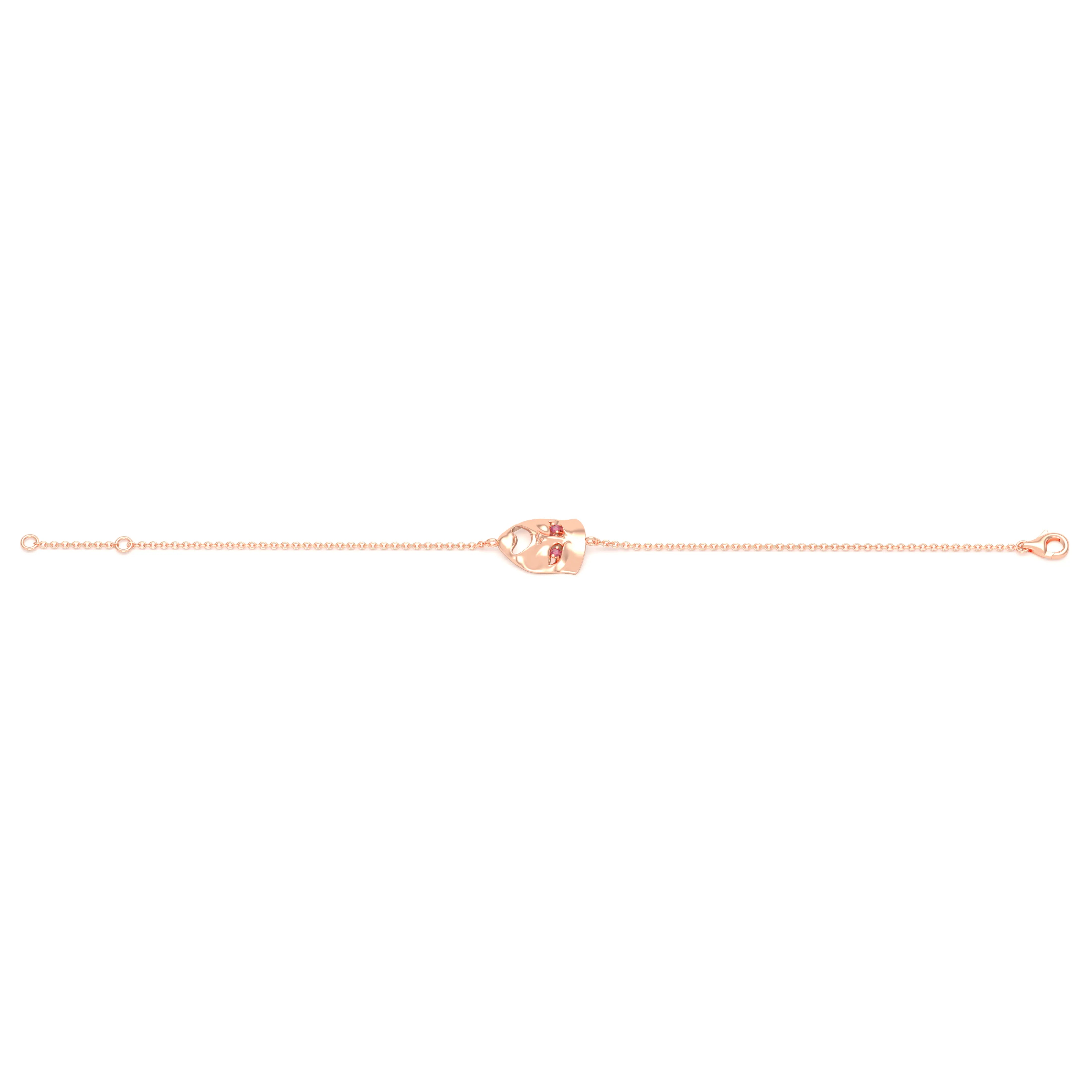 Bracelet Mélancolie en or rose 18 carats, masque théâtre triste