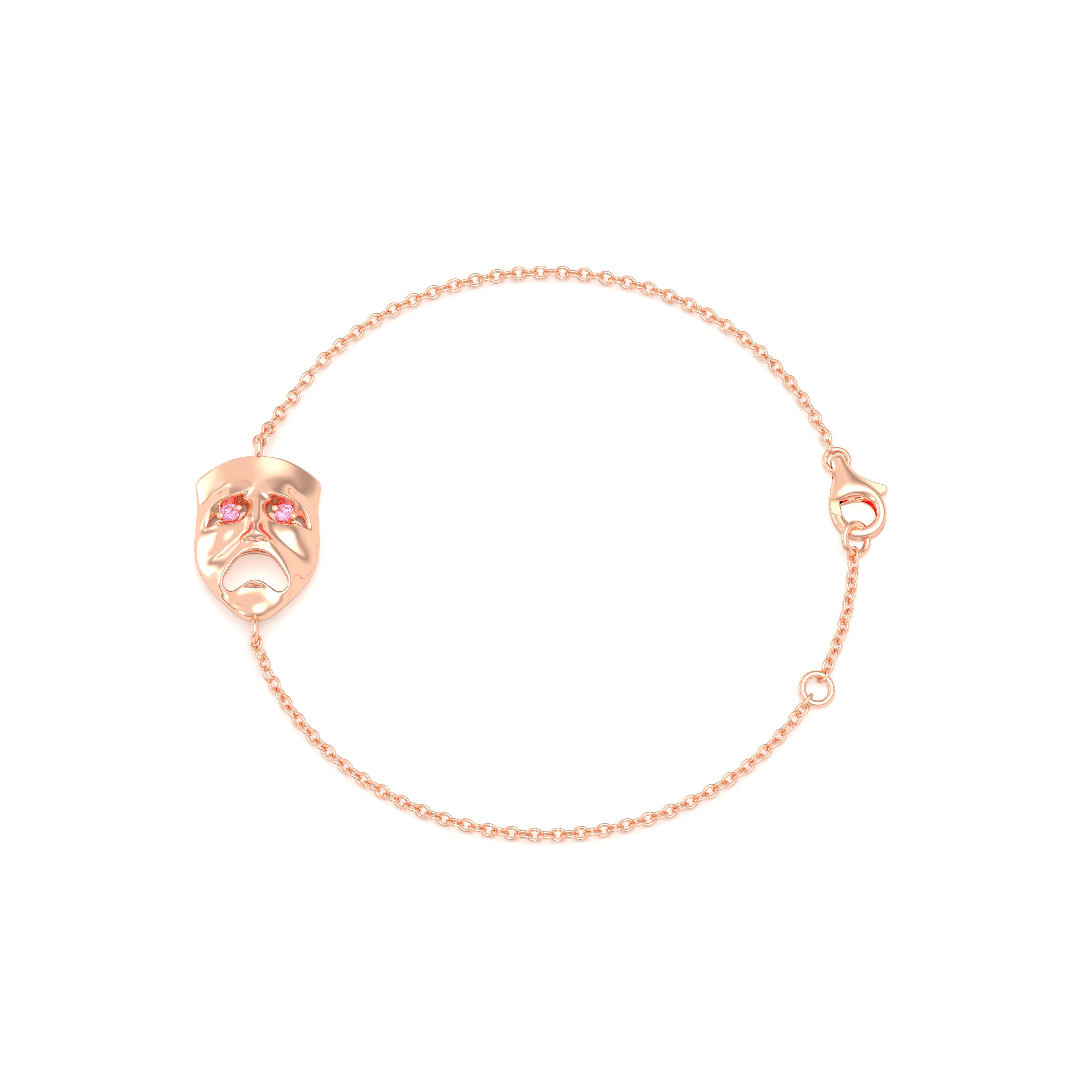Bracelet Mélancolie en or rose 18 carats, masque théâtre triste