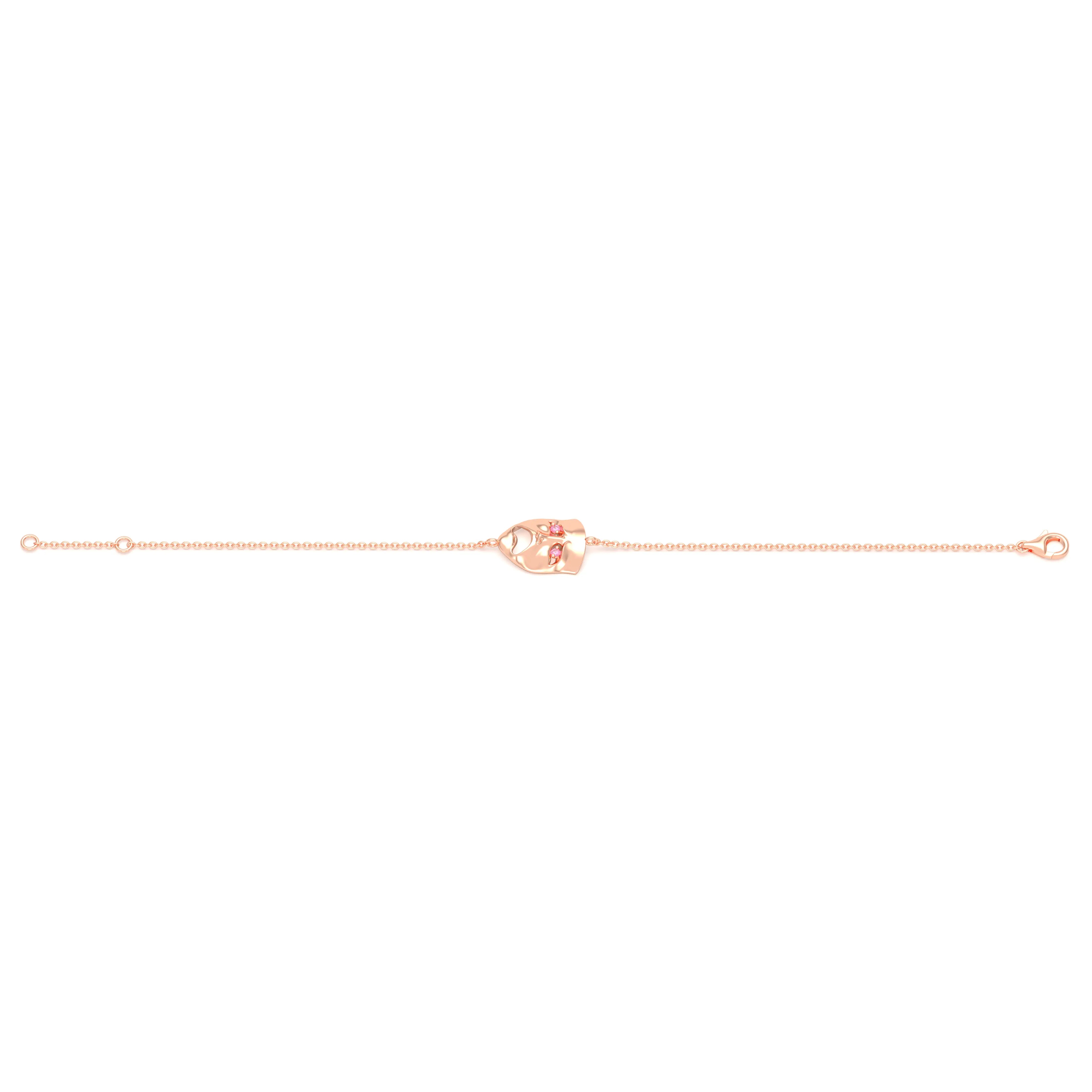 Bracelet Mélancolie en or rose 18 carats, masque théâtre triste