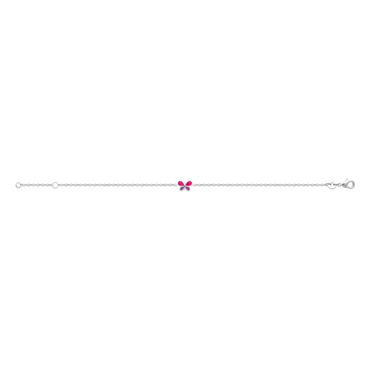 Bracelet papillon rose et violet enfant en argent 925 rhodié, 16 cm