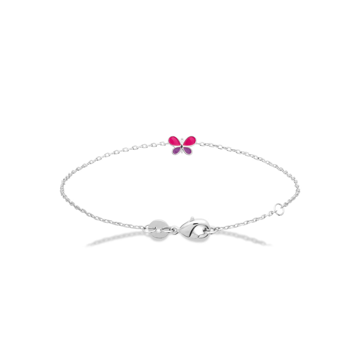 Bracelet papillon rose et violet enfant en argent 925 rhodié, 16 cm