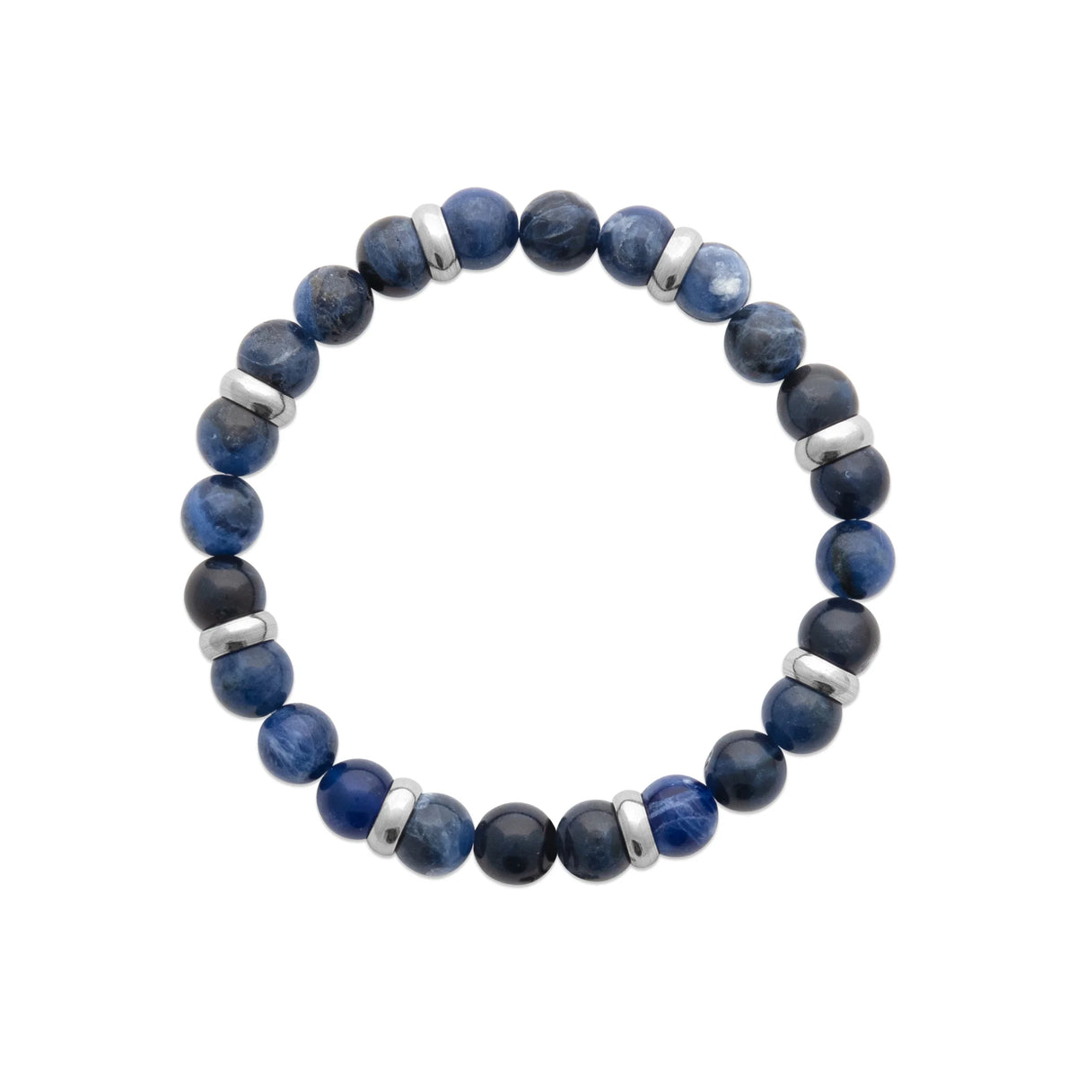 Bracelet perles de jaspe bleu et acier homme vu de profil