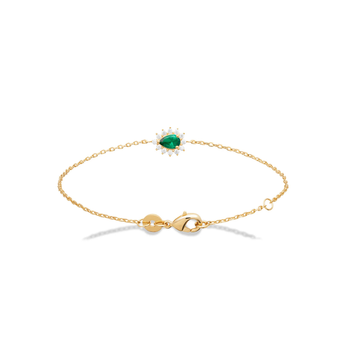 Bracelet pierre verte taille poire et halo de zircons en plaqué or