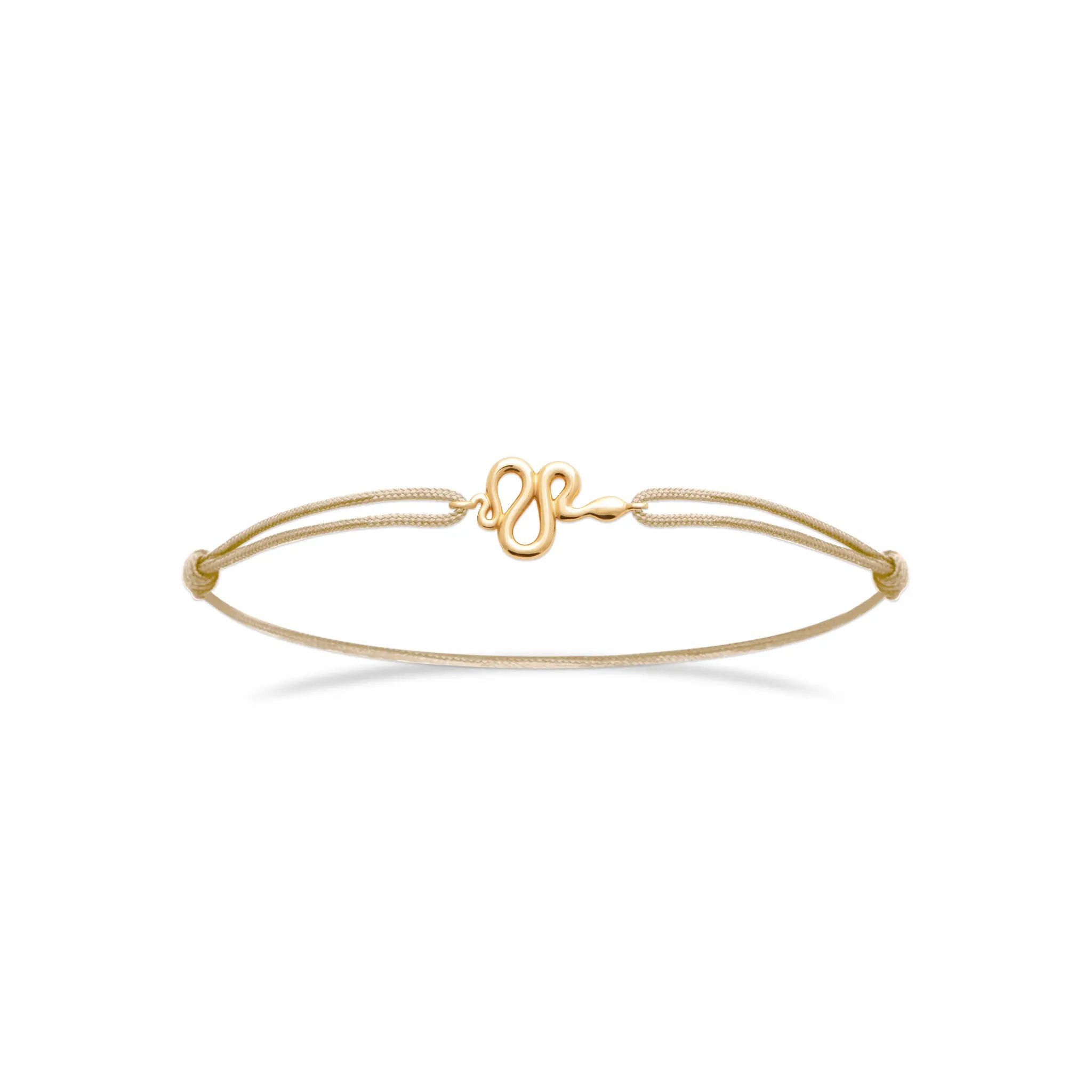 bracelet plaqué or motif serpent et cordon beige