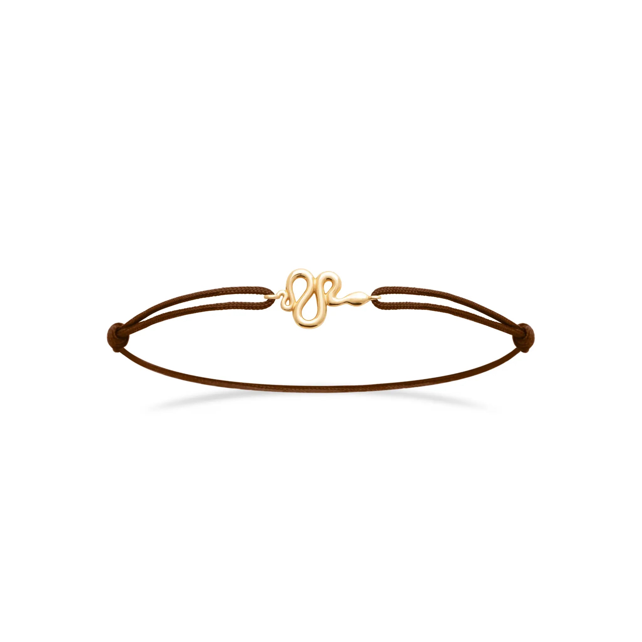 bracelet plaqué or motif serpent et cordon marron