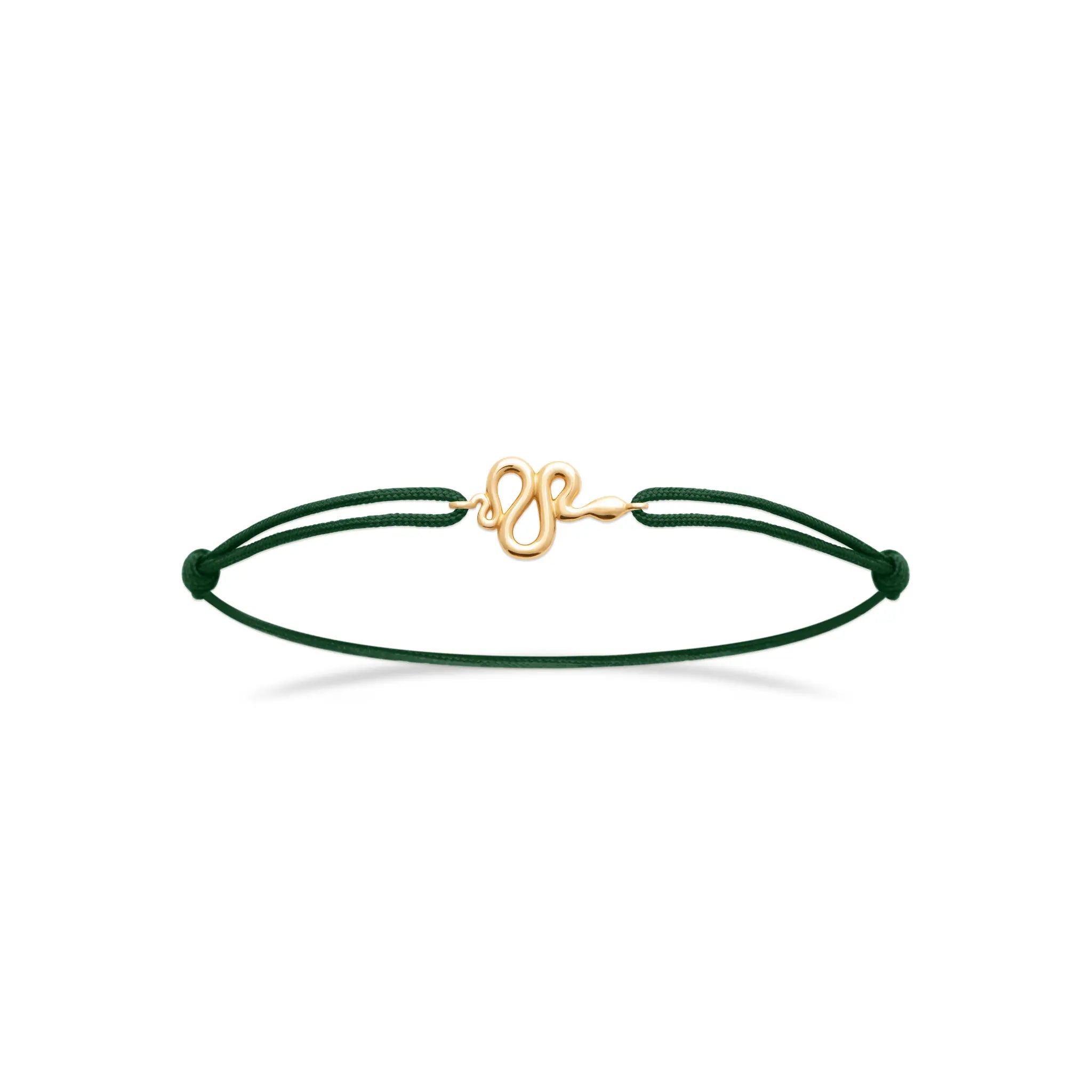 bracelet plaqué or motif serpent et cordon vert