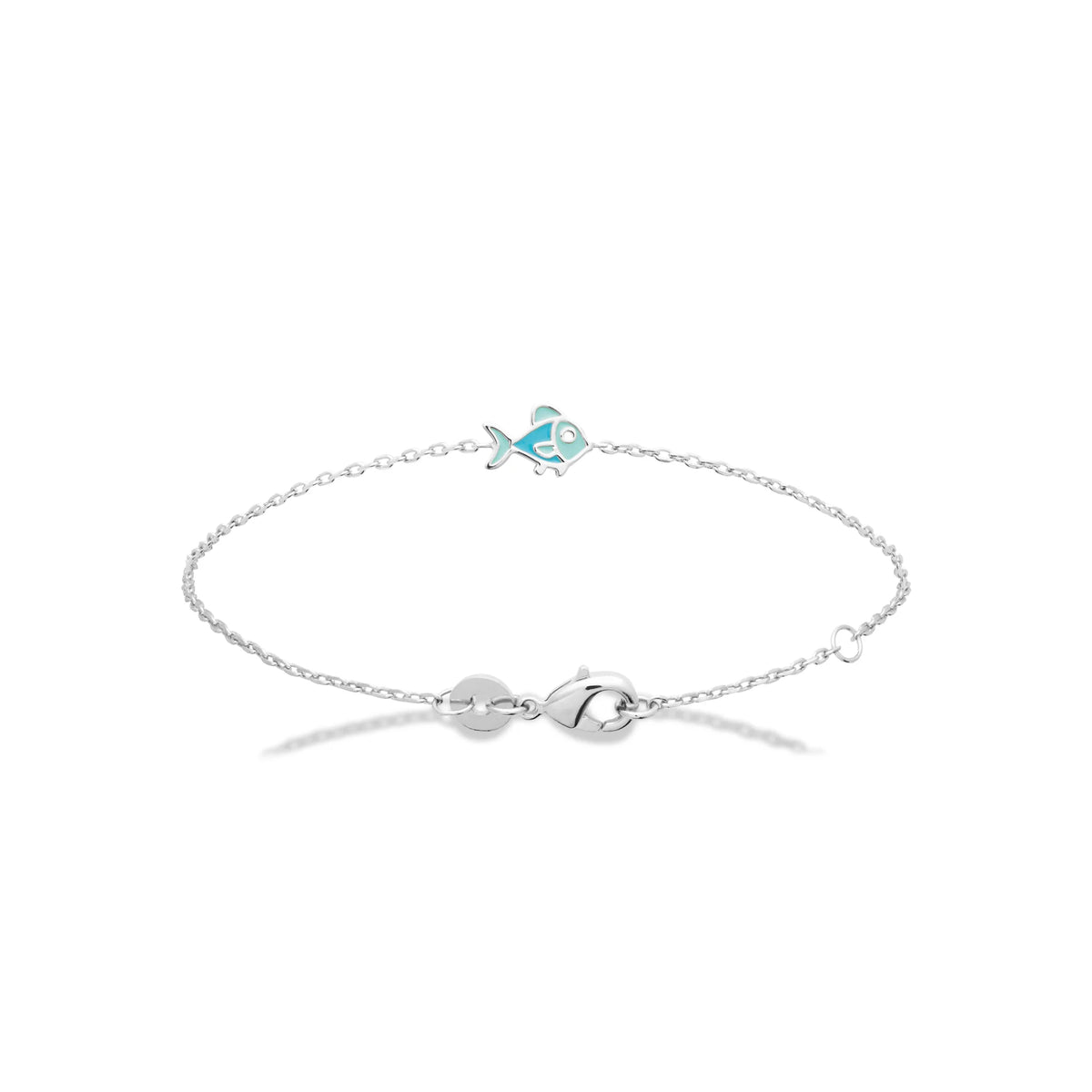 Bracelet poisson bleu enfant en argent 925 rhodié, 16 cm