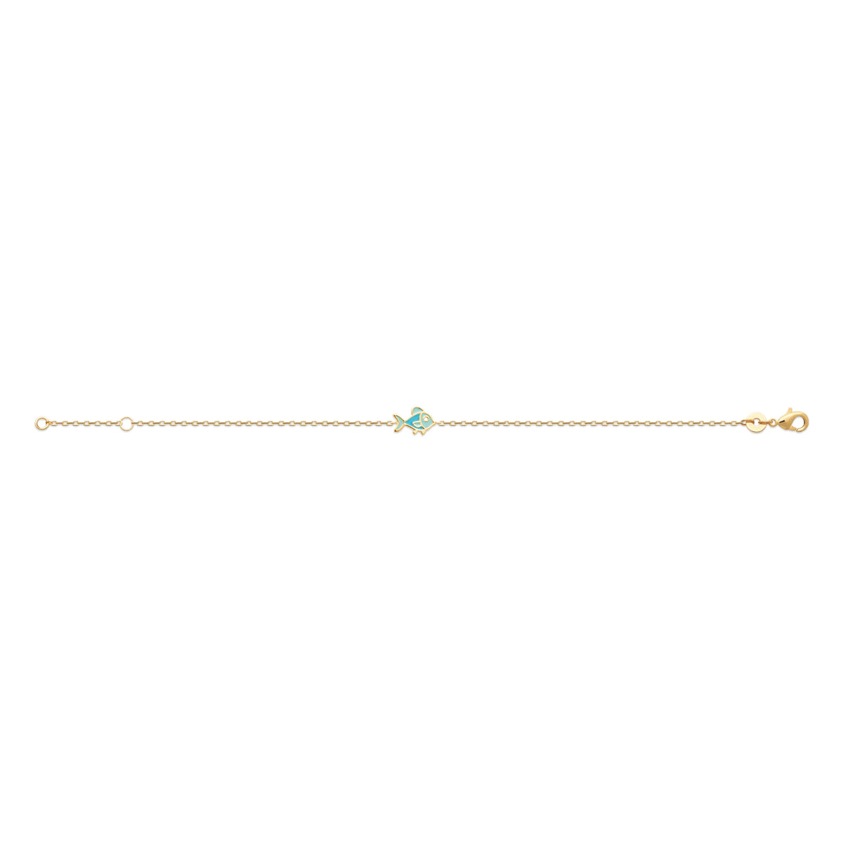 Bracelet poisson bleu enfant en plaqué or, 16 cm