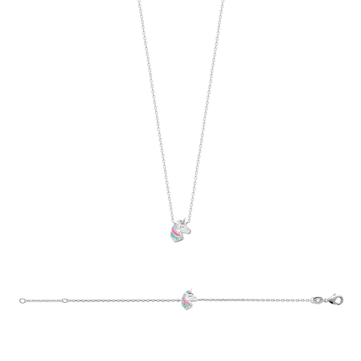 Bracelet tête de licorne enfant en argent 925 rhodié, 15 cm