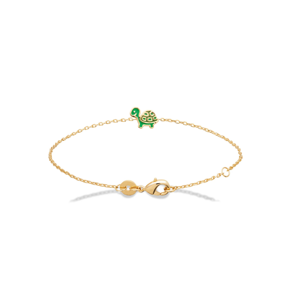 Bracelet tortue verte enfant en plaqué or, 16 cm