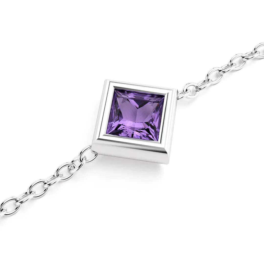 bracelet byzance pour femme forme carré en or argent avec amethyste