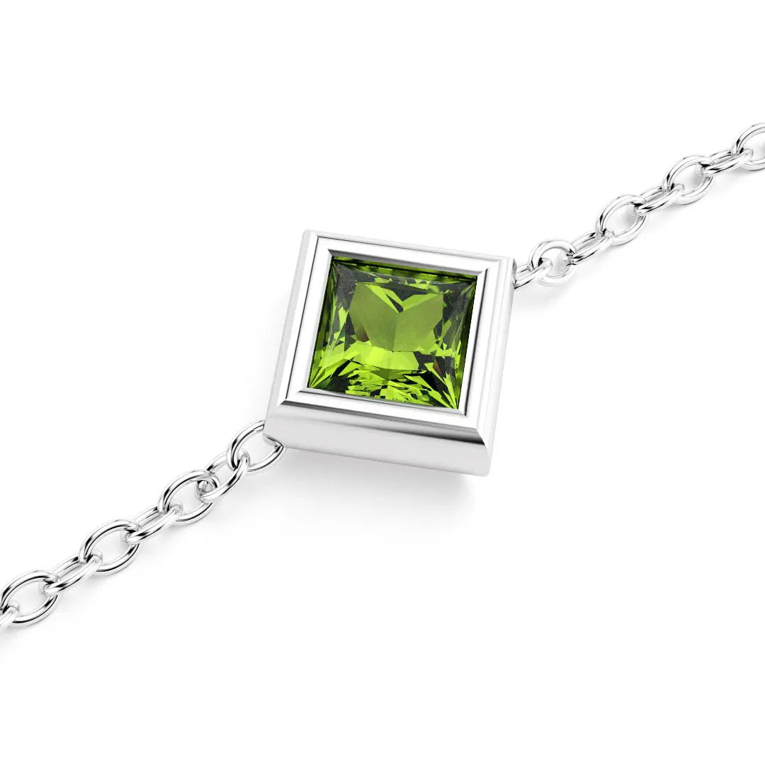 bracelet byzance pour femme forme carré en or argent avec peridot