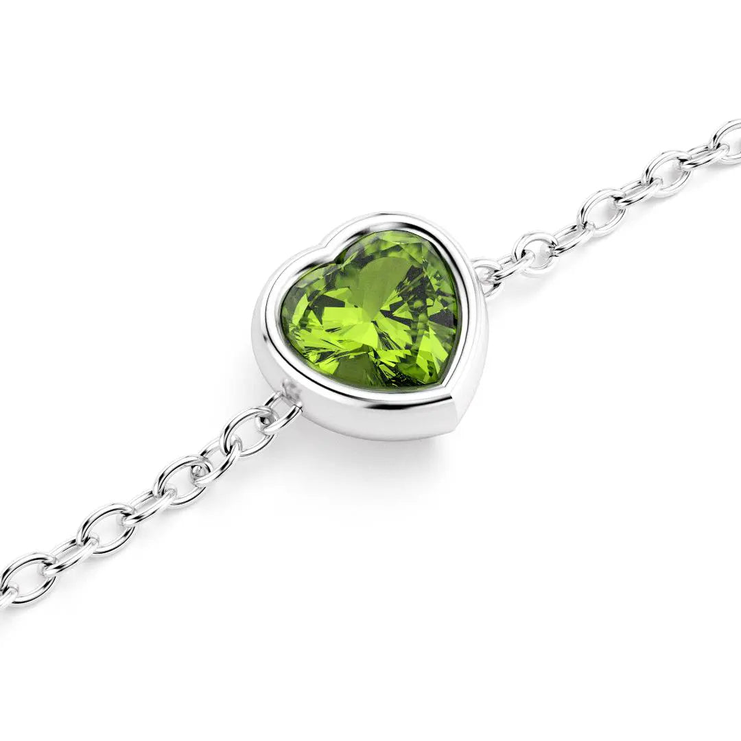 bracelet byzance pour femme forme coeur en argent avec peridot