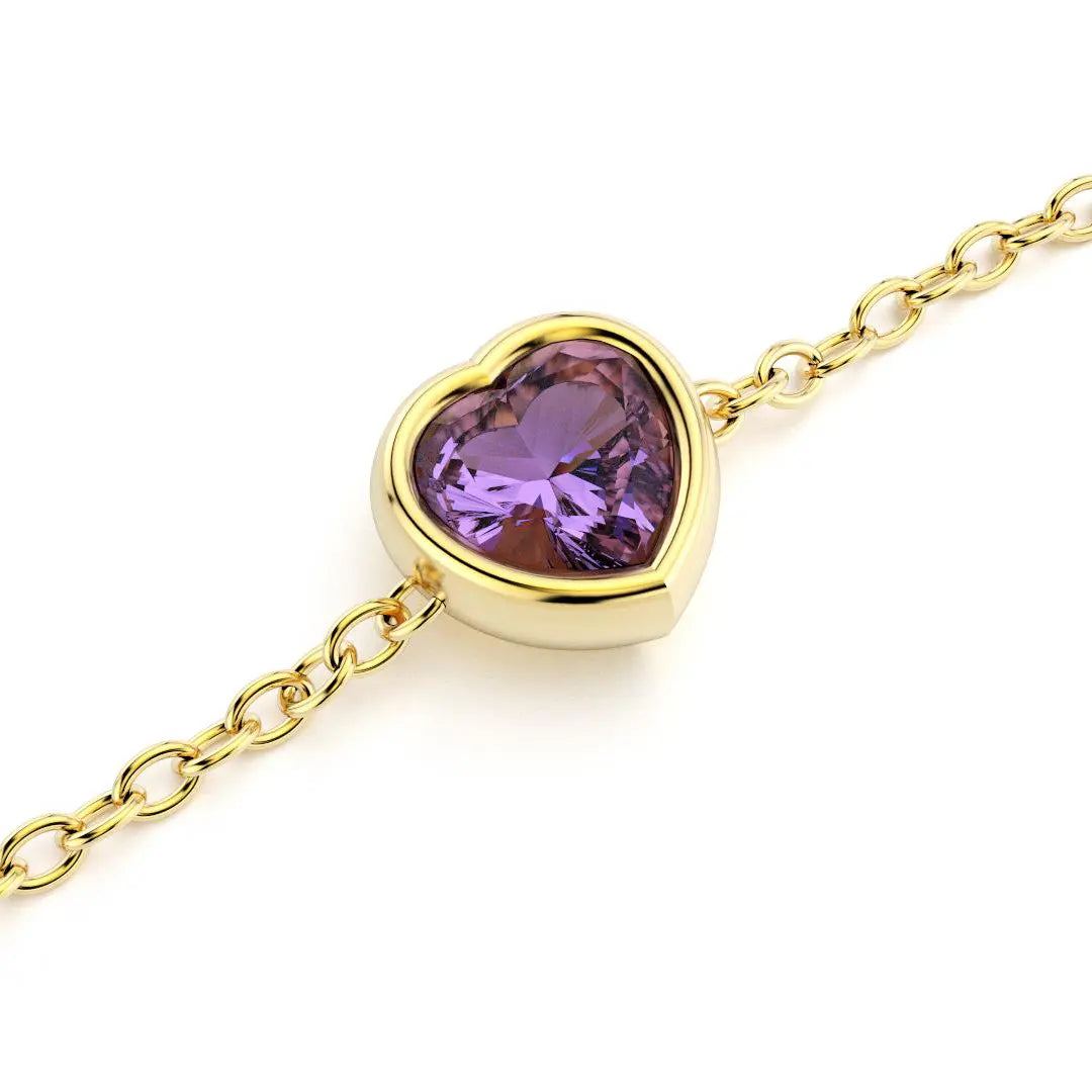 bracelet byzance pour femme forme coeur en or jaune avec amethyste