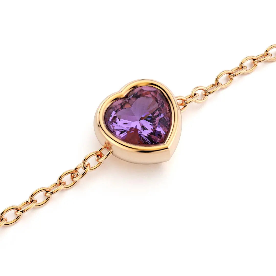 bracelet byzance pour femme forme coeur en or rose avec amethyste