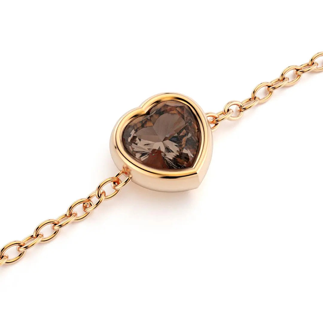 bracelet byzance pour femme forme coeur en or rose avec quartz fume