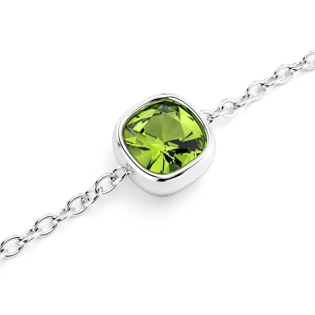 bracelet byzance pour femme forme coussin en argent avec peridot