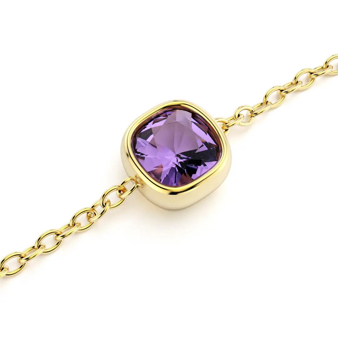 bracelet byzance pour femme forme coussin en or jaune avec amethyste