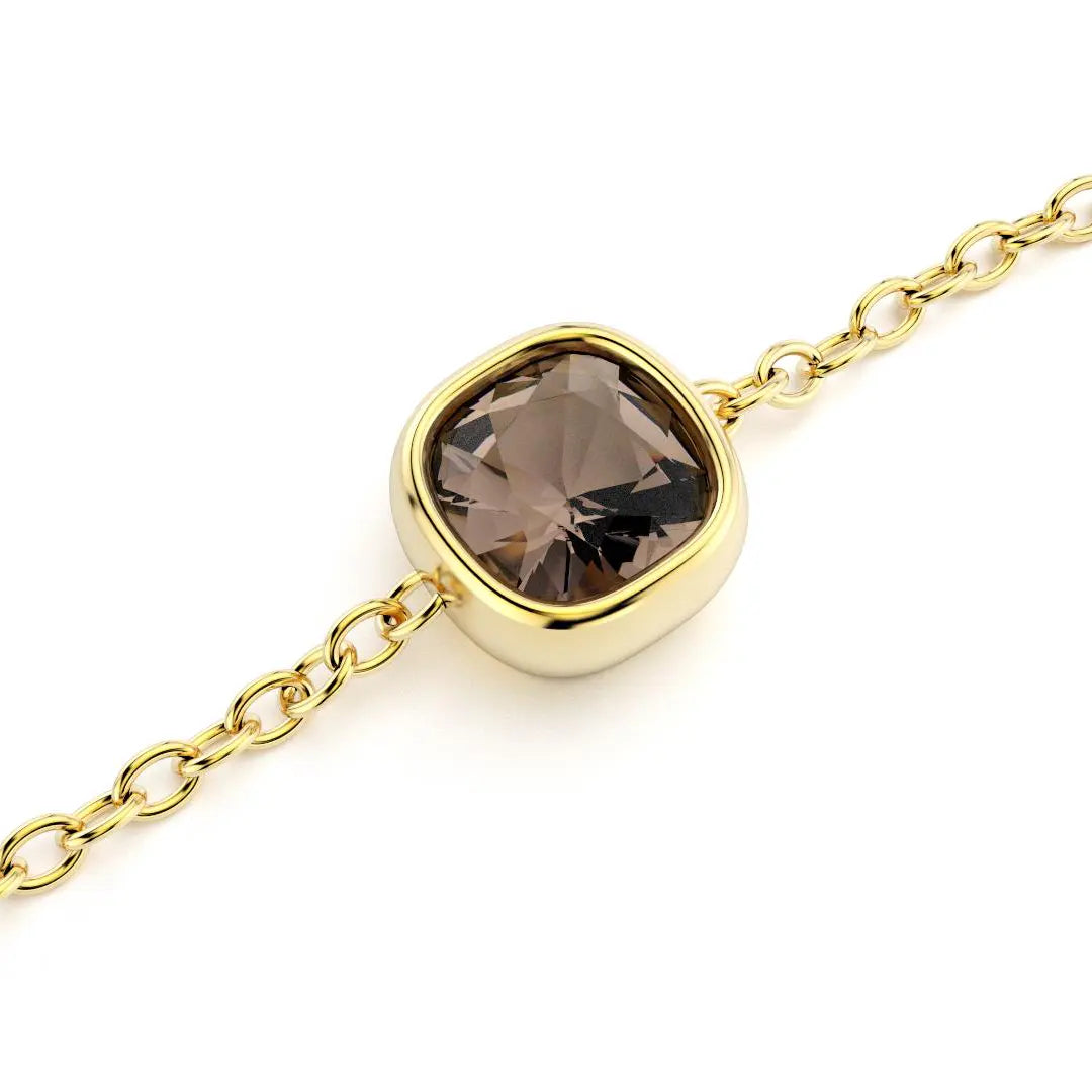 bracelet byzance pour femme forme coussin en or jaune avec quartz fume