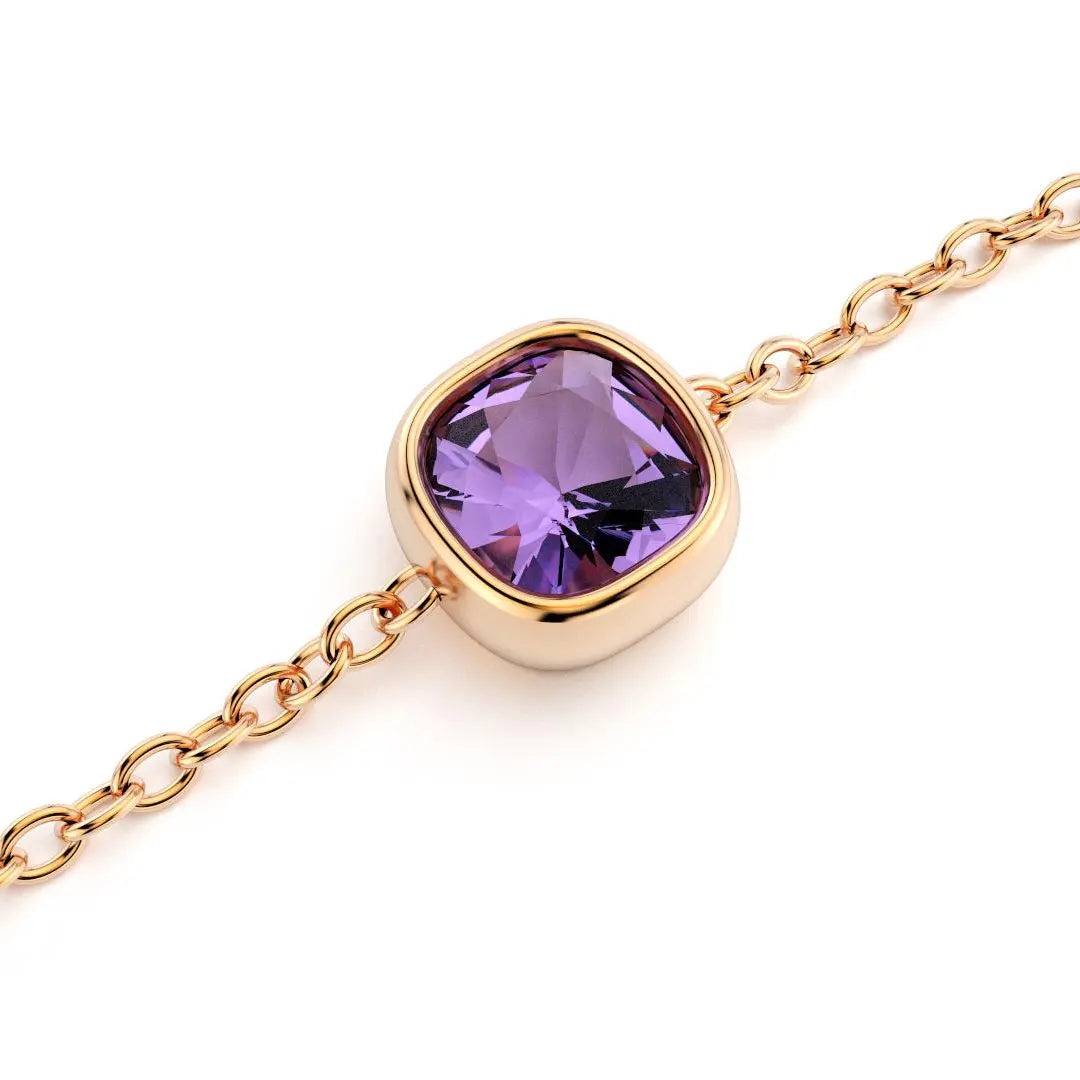 bracelet byzance pour femme forme coussin en or rose avec amethyste