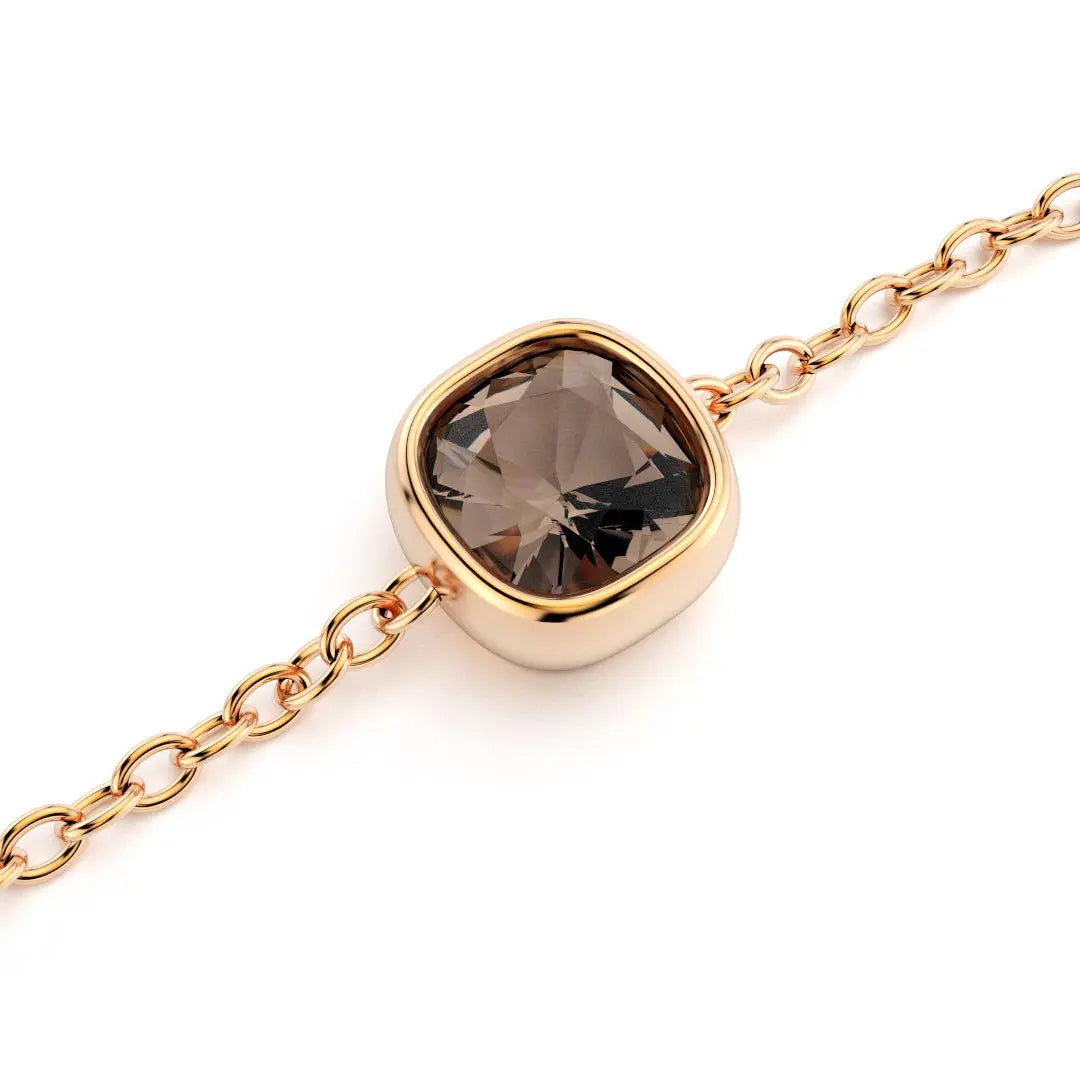 bracelet byzance pour femme forme coussin en or rose avec quartz fume
