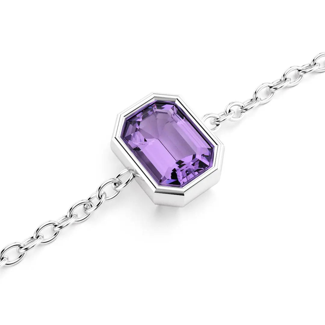 bracelet byzance pour femme forme emeraude en or blanc avec amethyste