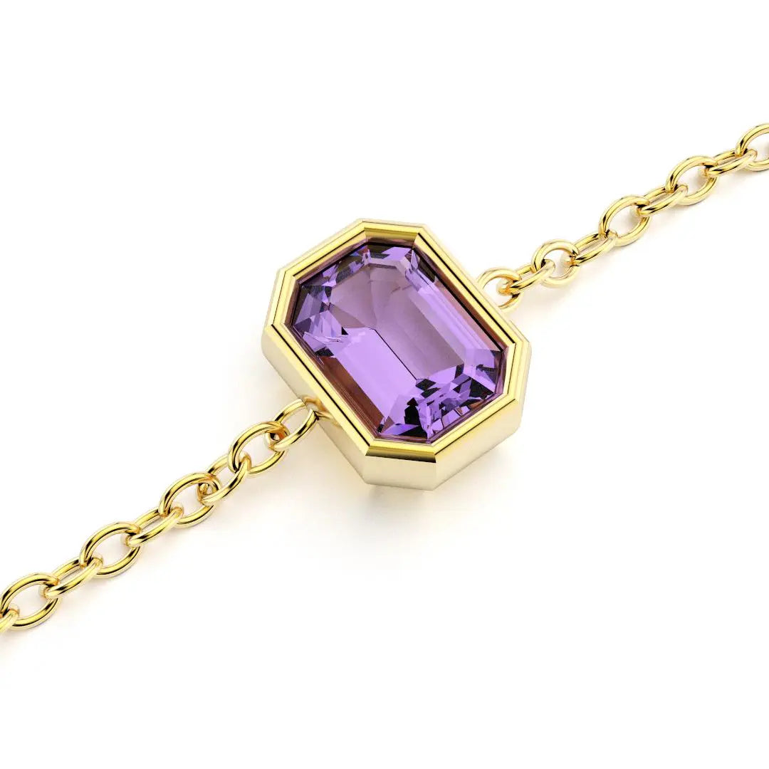 bracelet byzance pour femme forme emeraude en or jaune avec amethyste