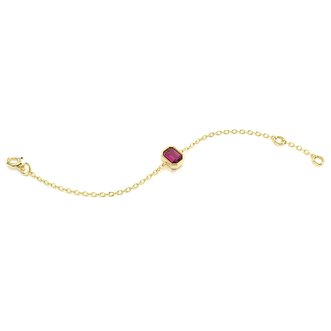 bracelet byzance pour femme forme emeraude en or jaune avec rhodolite