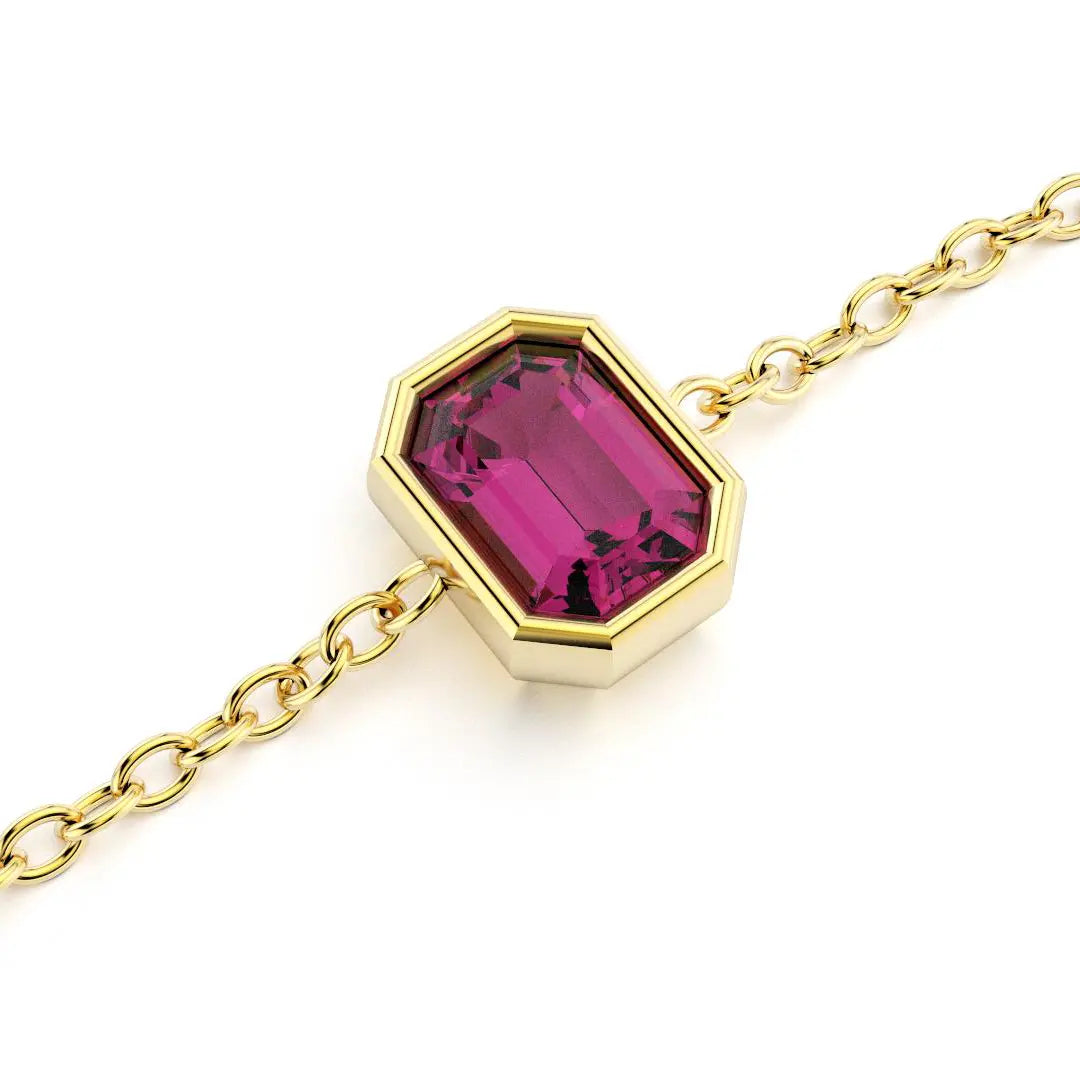 bracelet byzance pour femme forme emeraude en or jaune avec rhodolite