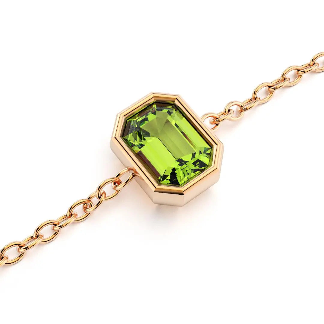 bracelet byzance pour femme forme emeraude en or rose avec peridot