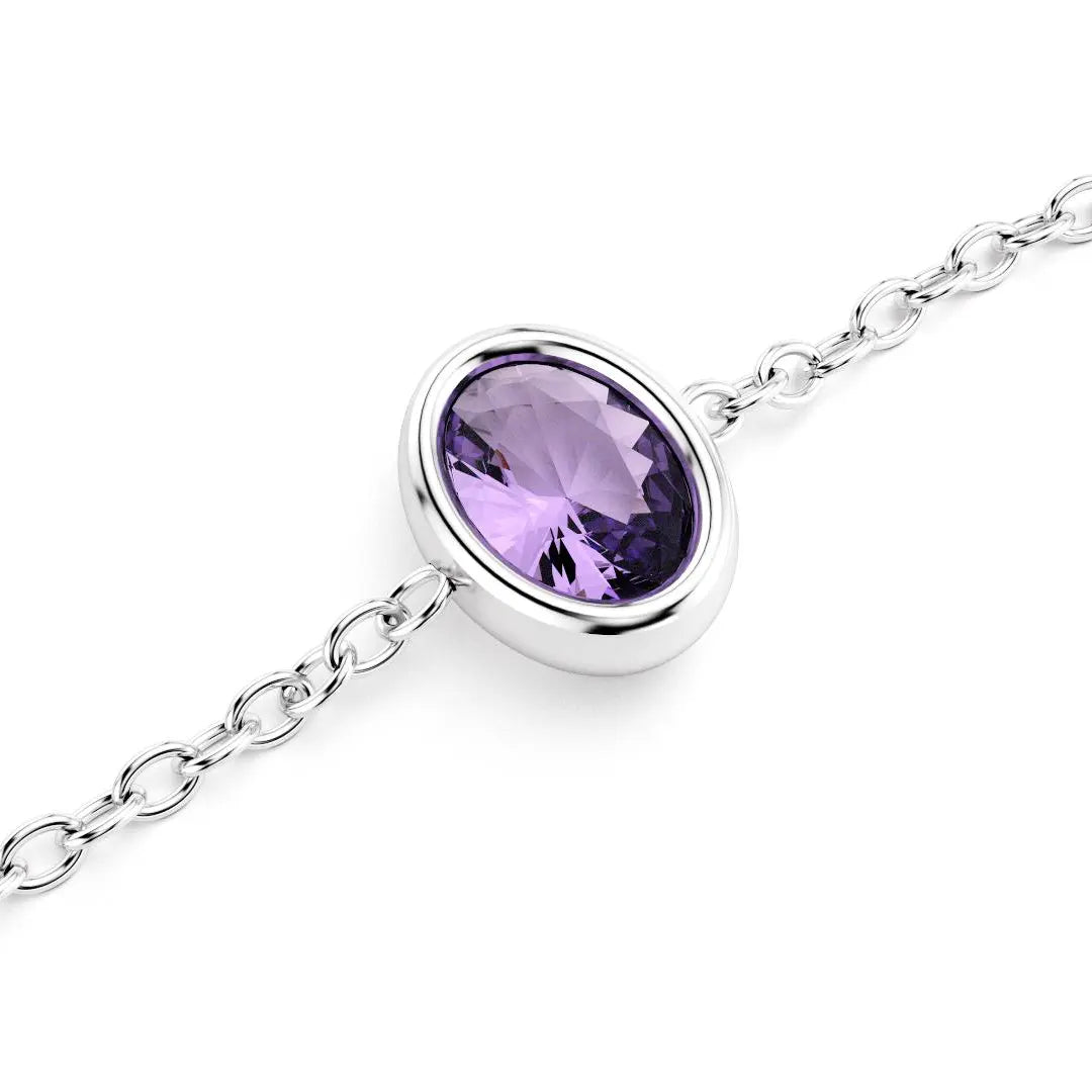 bracelet byzance pour femme forme ovale en or blanc et amethyste