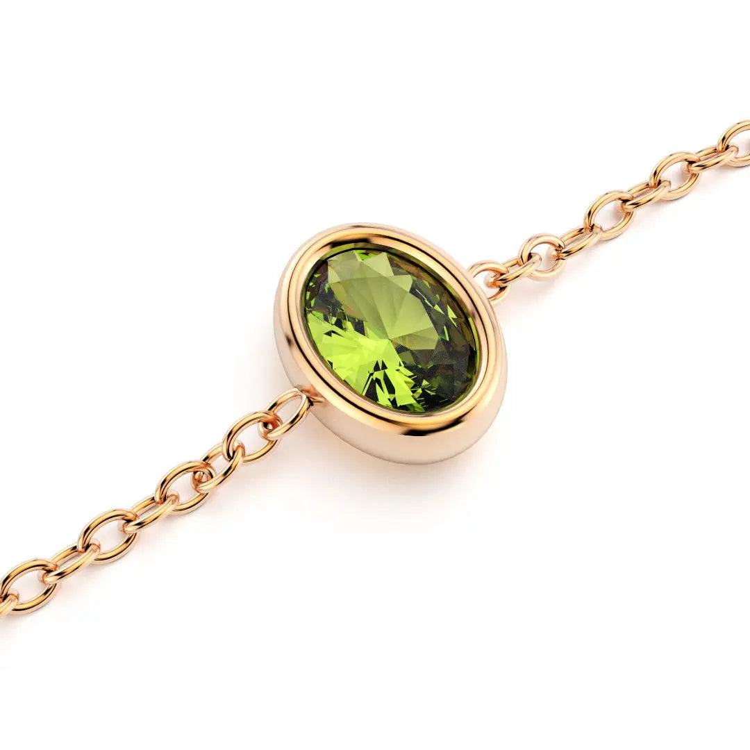 bracelet byzance pour femme forme ovale en or rose et peridot