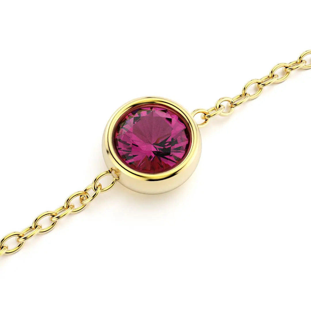 bracelet byzance pour femme forme ronde en or jaune avec rhodolite