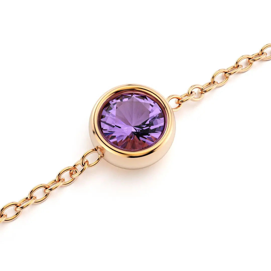 bracelet byzance pour femme forme ronde en or rose avec amethyste