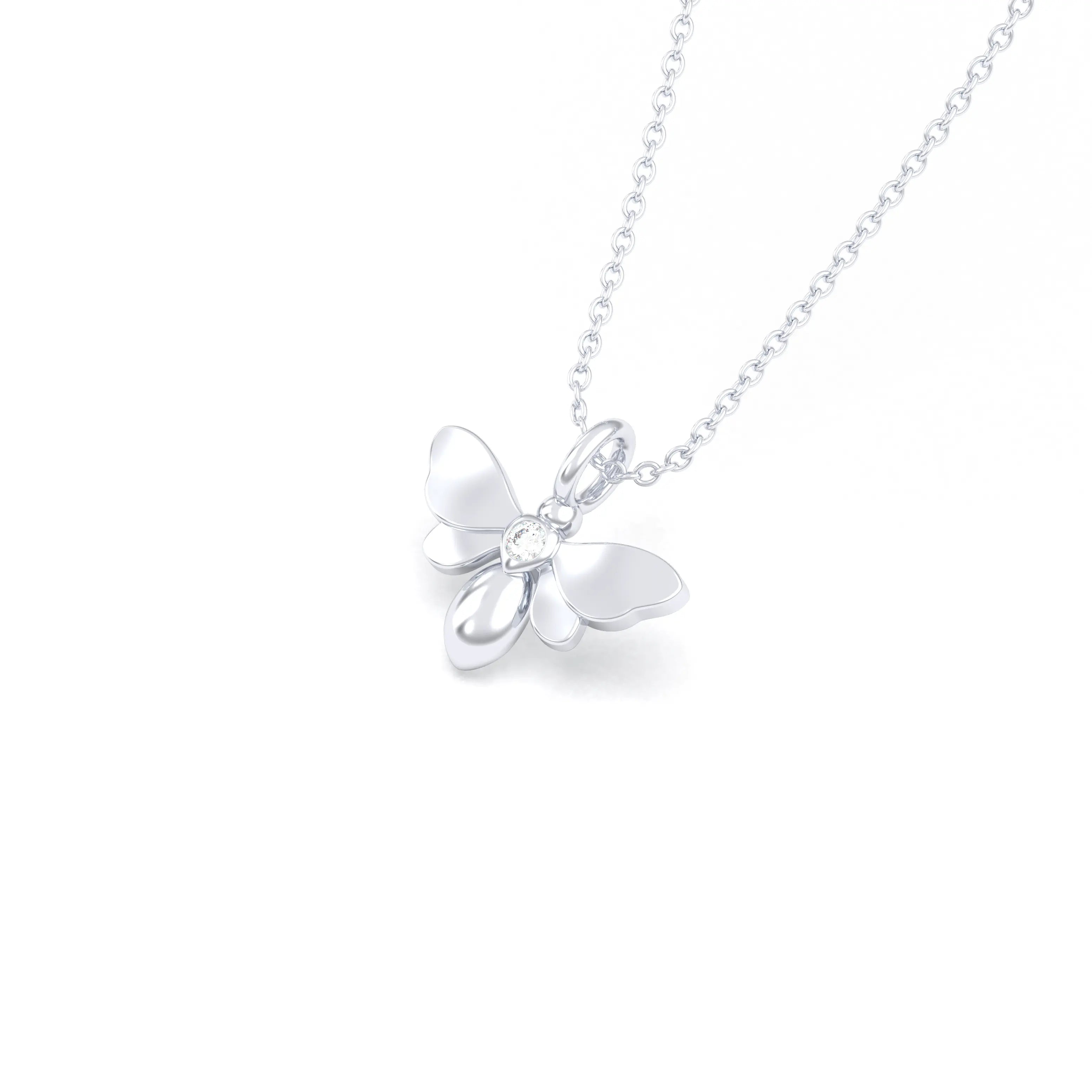 Collier Abeille en or blanc 18 carats et pierre précieuse au choix Diamant Pendentif avec chaîne