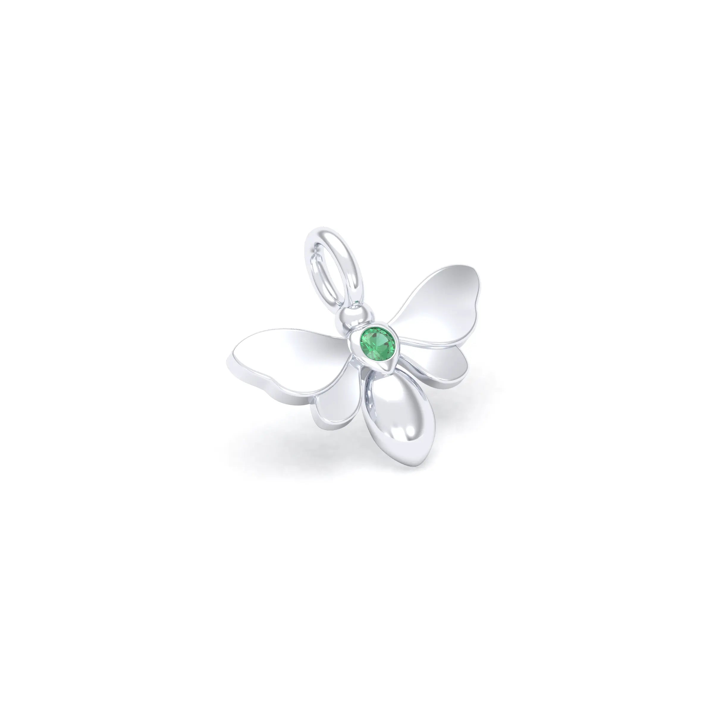 Collier Abeille en or blanc 18 carats et pierre précieuse au choix Emeraude Pendentif seul