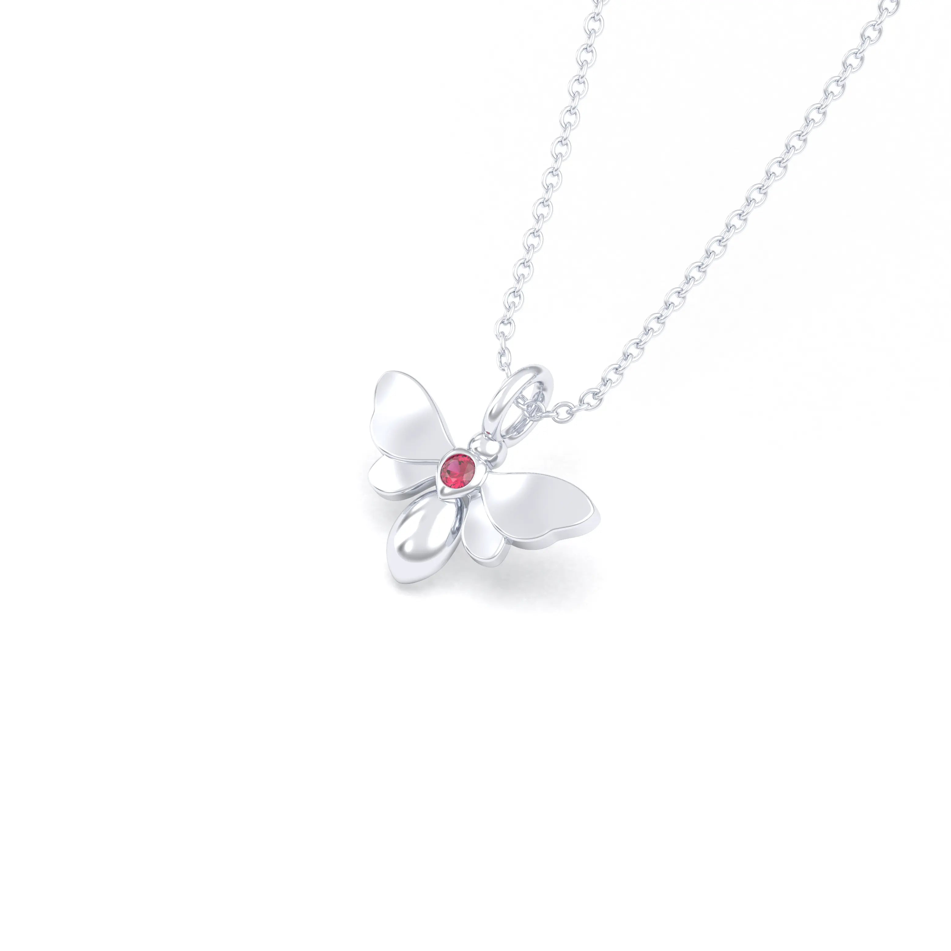 Collier Abeille en or blanc 18 carats et pierre précieuse au choix Rubis Pendentif avec chaîne
