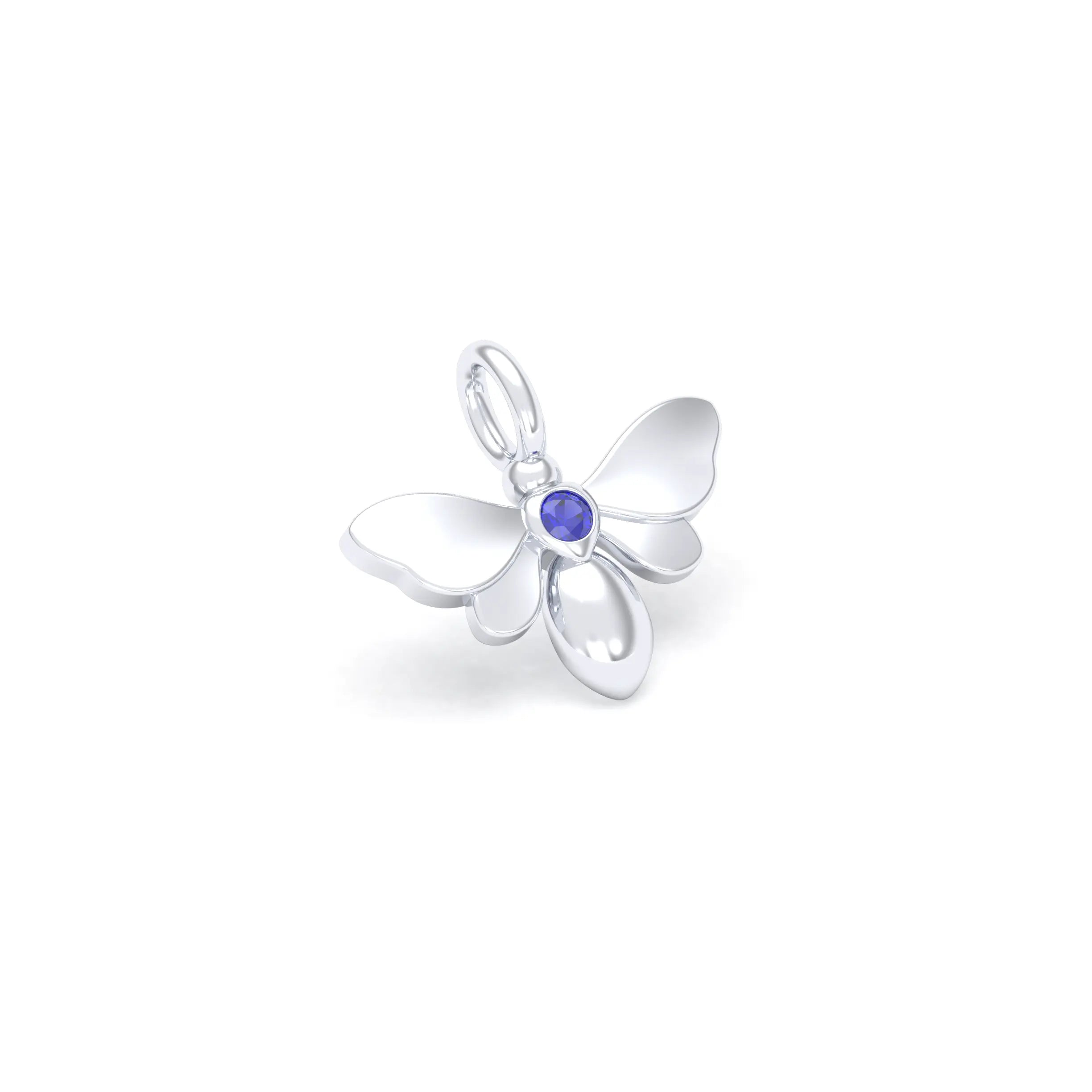 Collier Abeille en or blanc 18 carats et pierre précieuse au choix Saphir bleu Pendentif seul