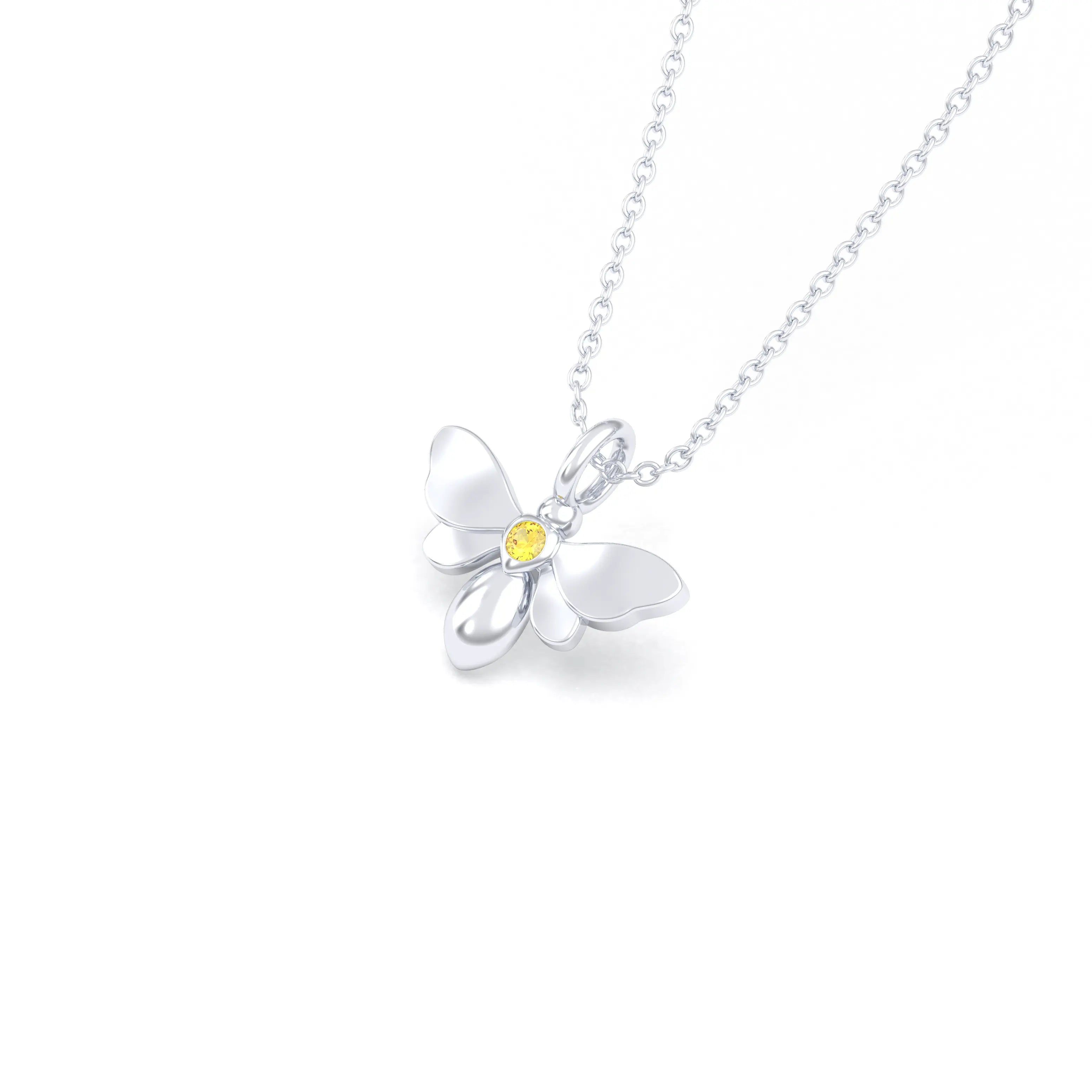 Collier Abeille en or blanc 18 carats et pierre précieuse au choix Saphir jaune Pendentif avec chaîne