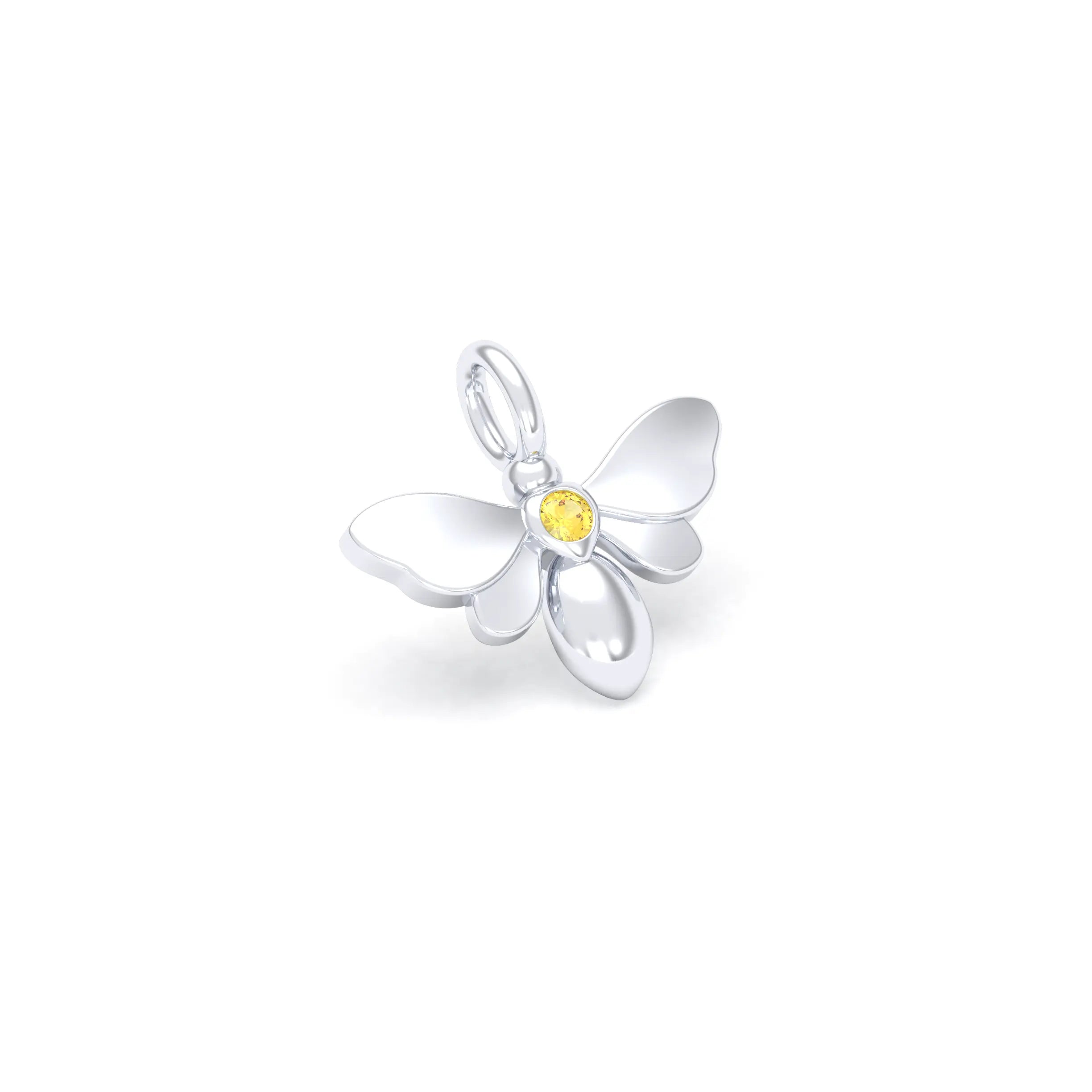 Collier Abeille en or blanc 18 carats et pierre précieuse au choix Saphir jaune Pendentif seul
