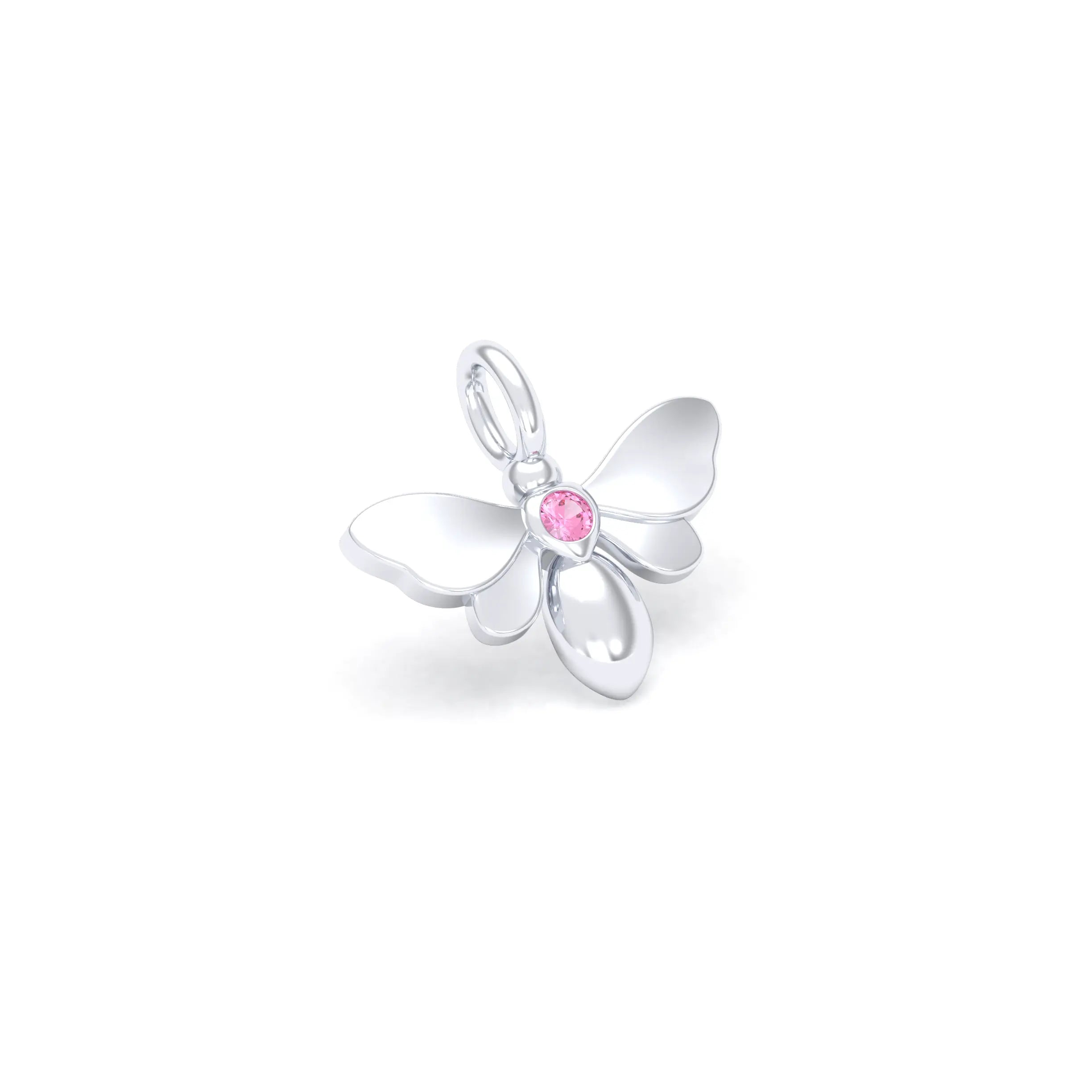Collier Abeille en or blanc 18 carats et pierre précieuse au choix Saphir rose Pendentif seul
