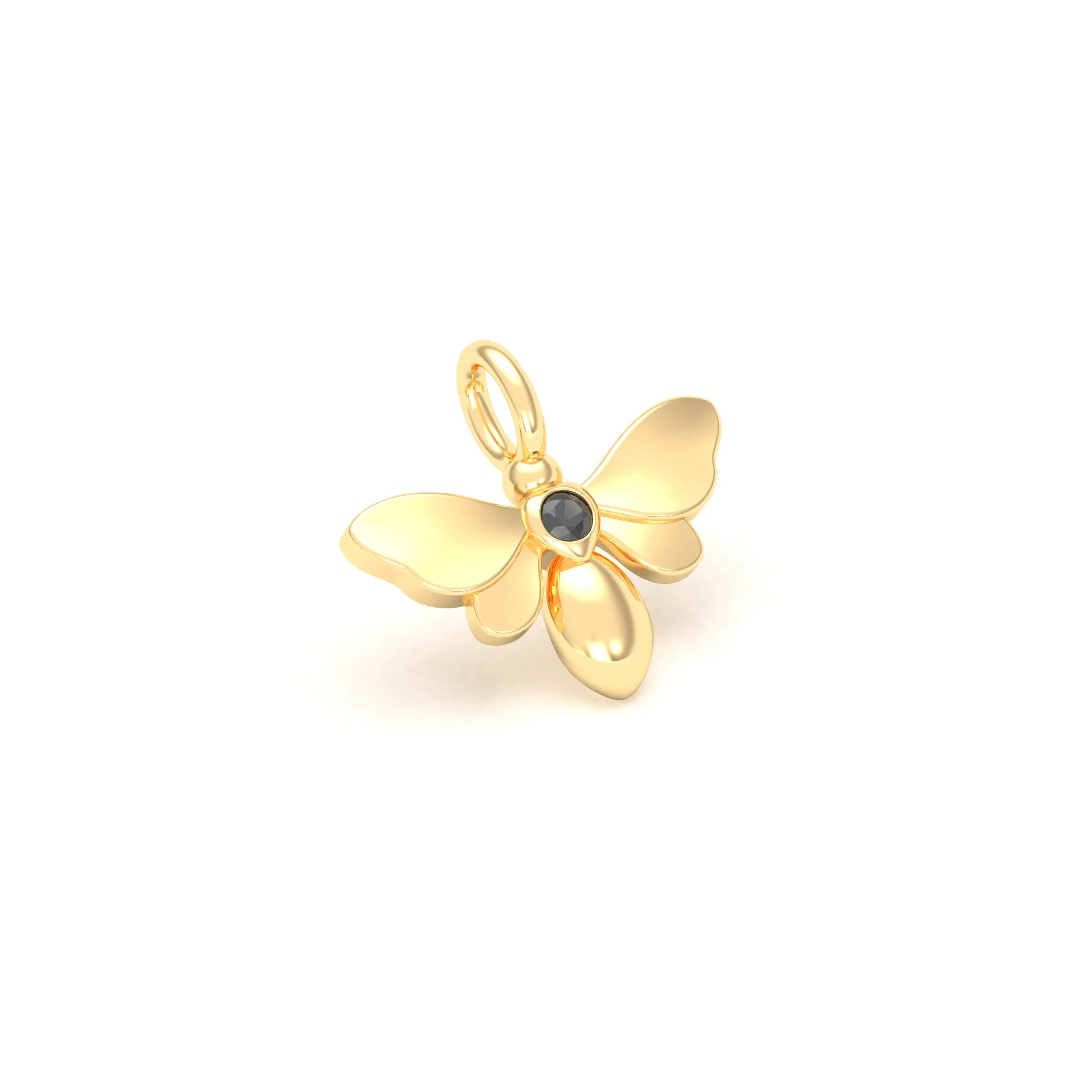 Collier Abeille en or jaune 18 carats et pierre précieuse au choix Diamant noir Pendentif seul