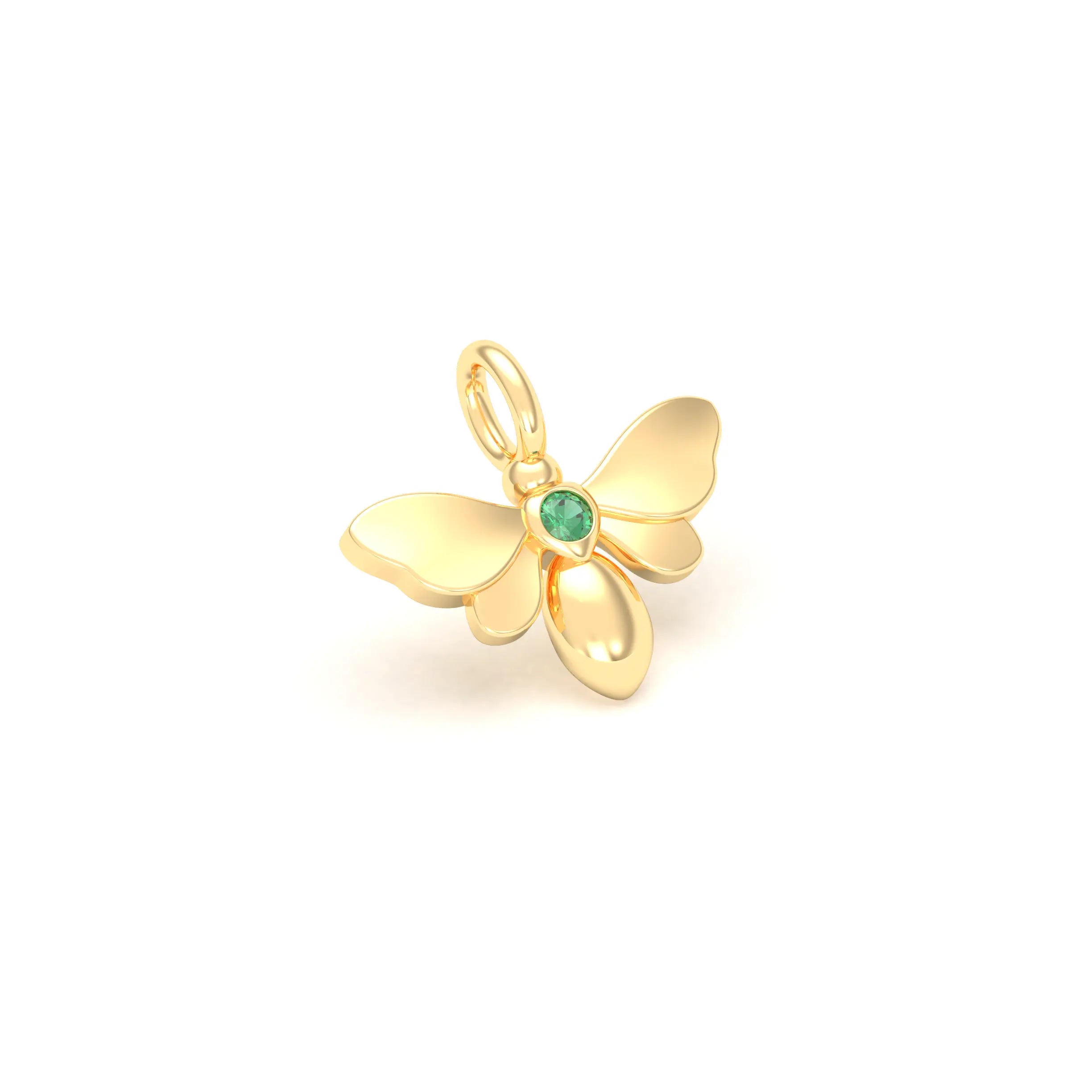 Collier Abeille en or jaune 18 carats et pierre précieuse au choix Emeraude Pendentif seul