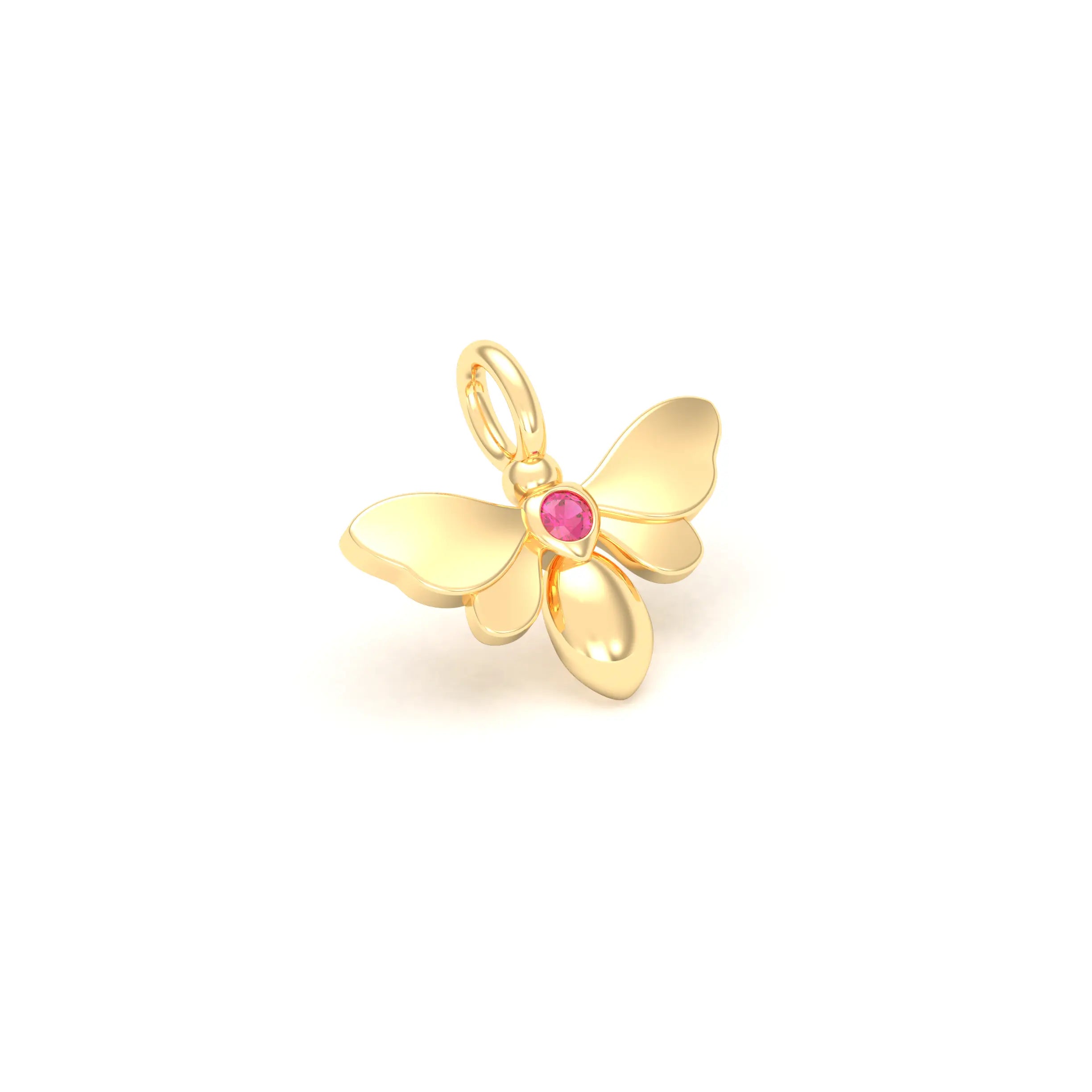 Collier Abeille en or jaune 18 carats et pierre précieuse au choix Rubis Pendentif seul