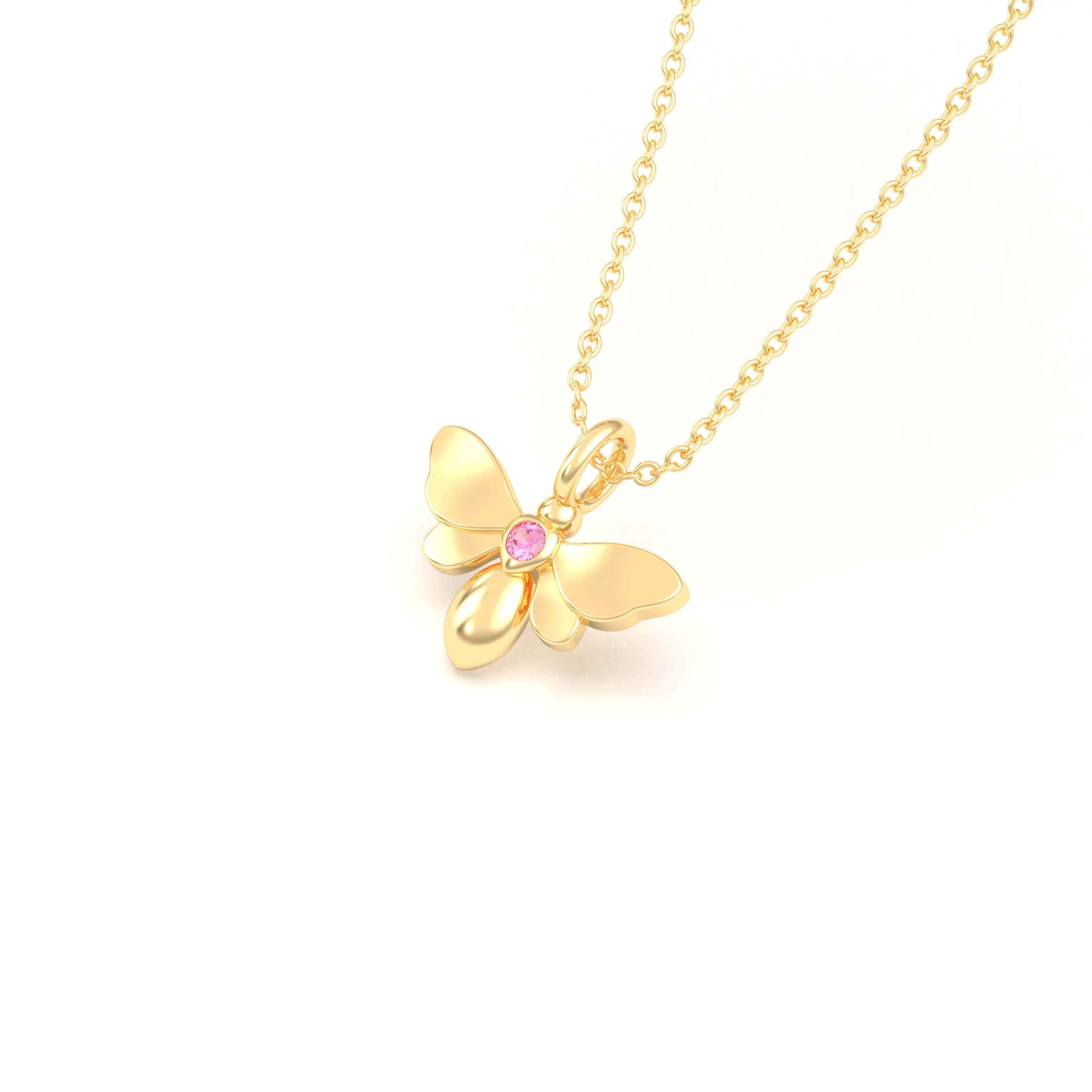 Collier Abeille en or jaune 18 carats et pierre précieuse au choix Saphir rose Pendentif avec chaîne