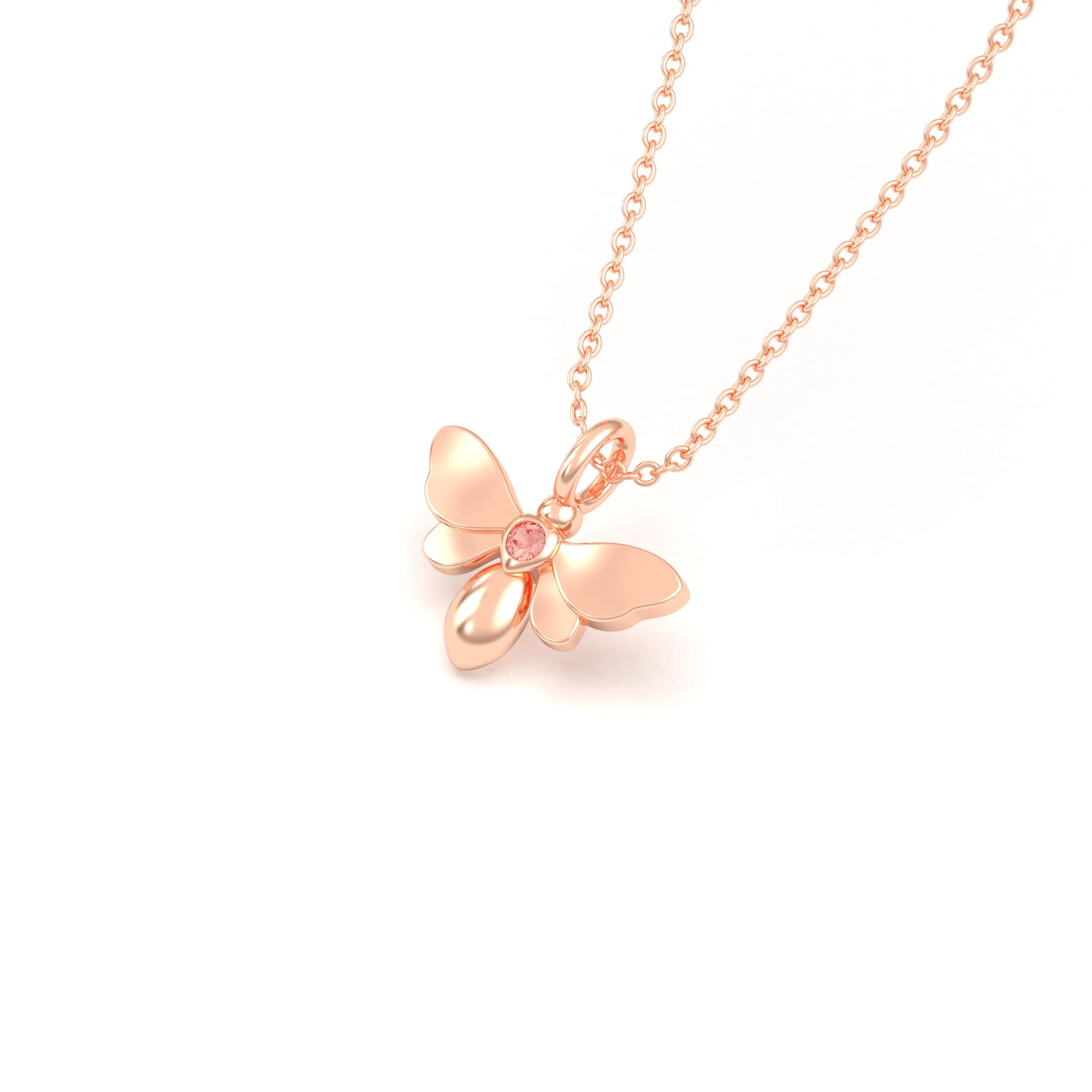 Collier Abeille en or rose 18 carats et pierre précieuse au choix Saphir pêche Pendentif avec chaîne
