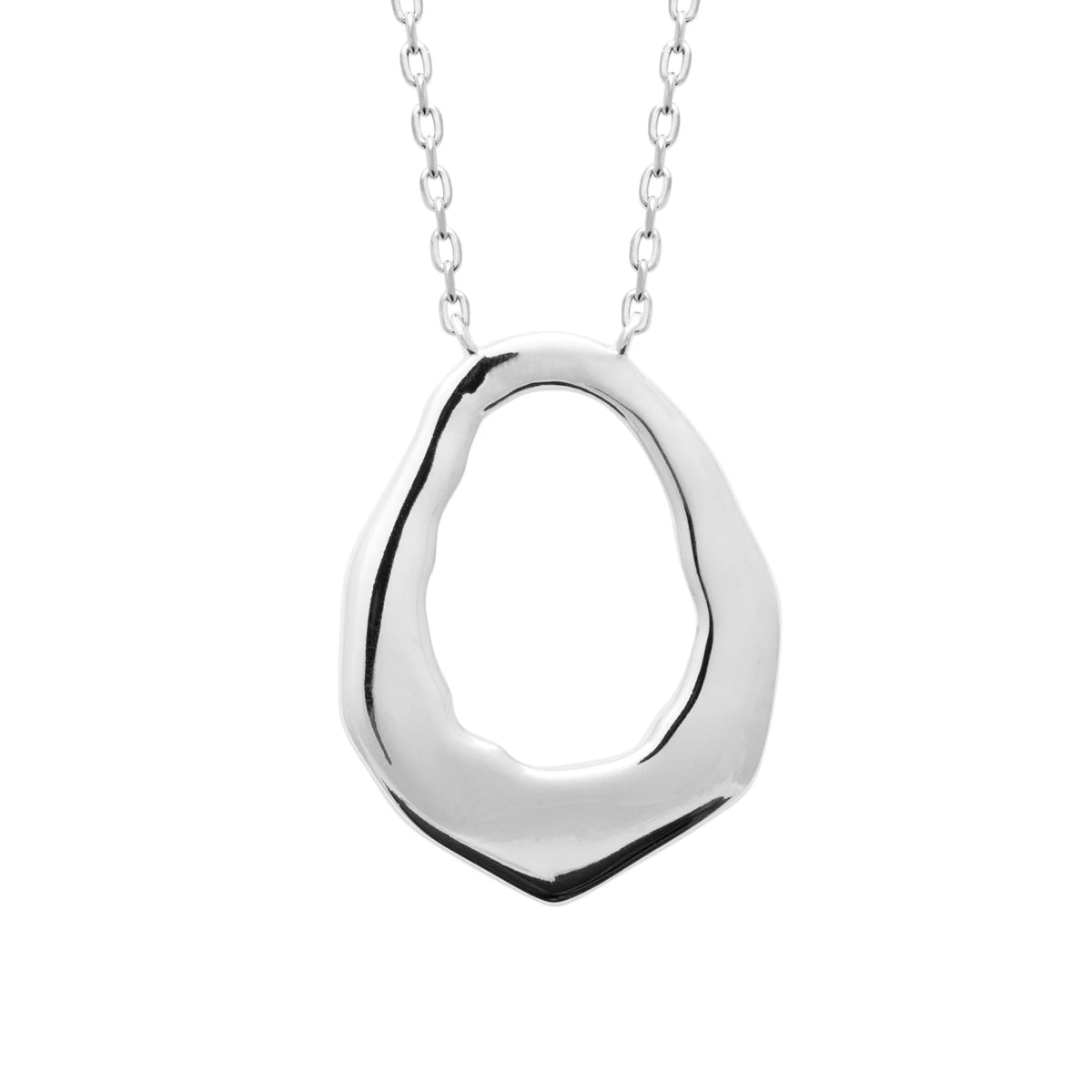Collier grand anneau organique poli façon galet en argent 925
