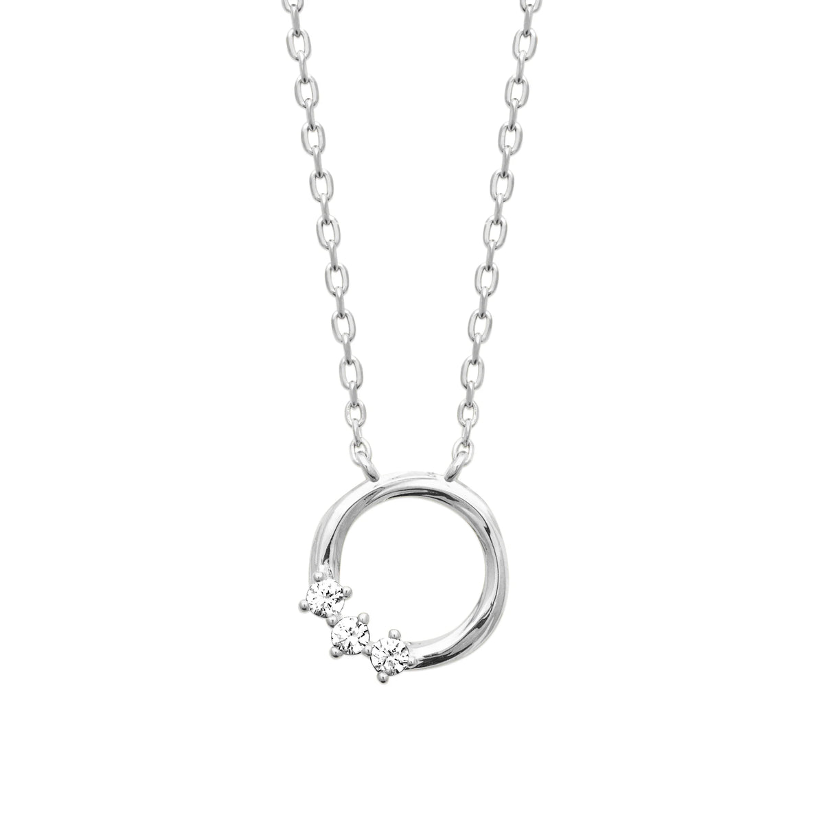 Collier anneau ouvert à trois zircons en dégradé en argent 925
