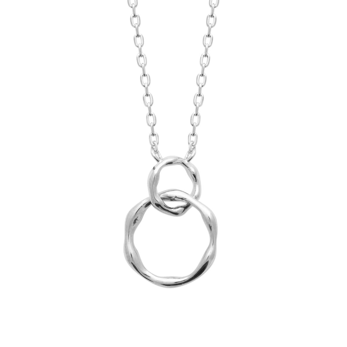Collier deux anneaux ondulés entrelacés en argent 925